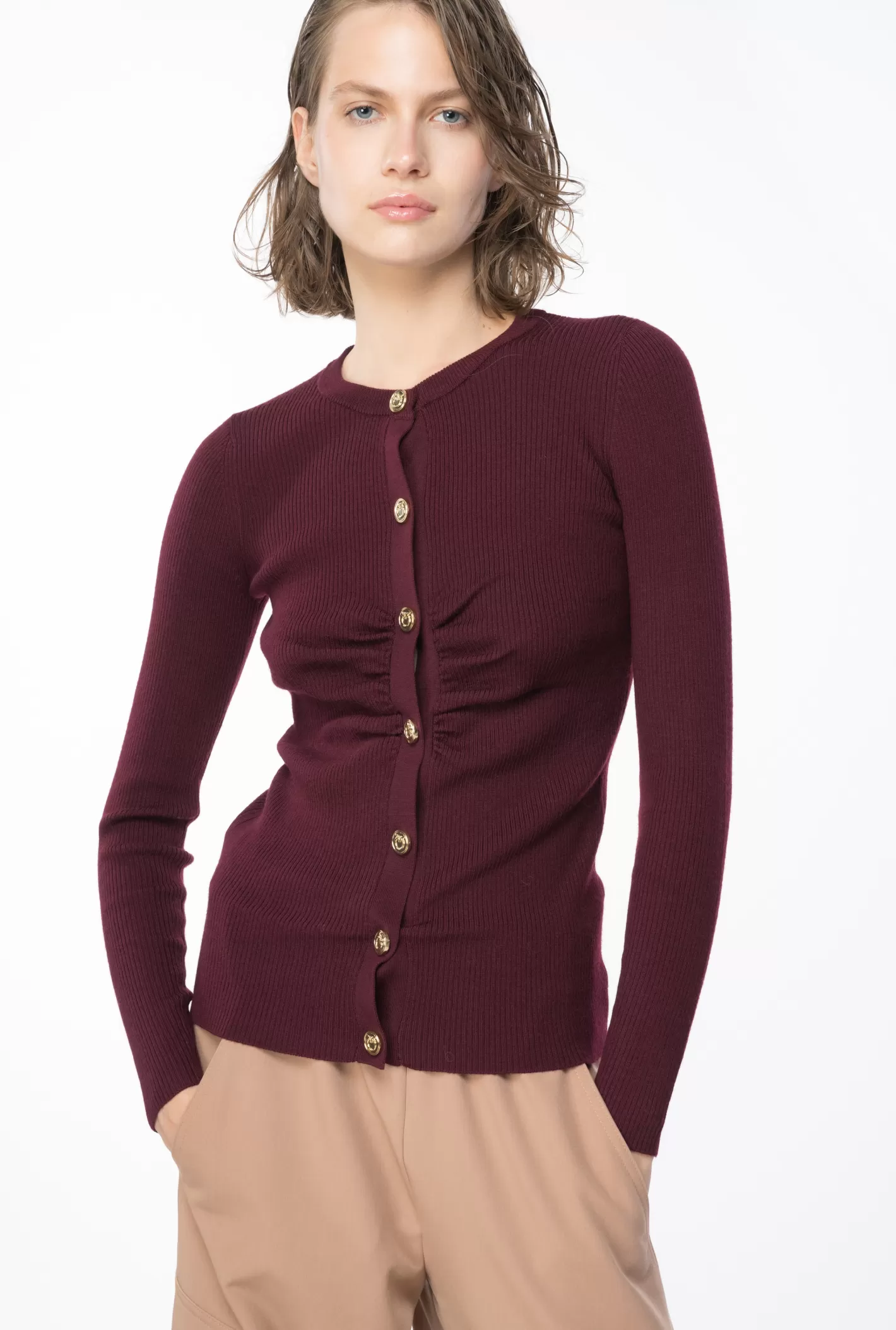 Pinko Cardigan aderente a costine BORDEAUX-PORT ROYALE Fashion