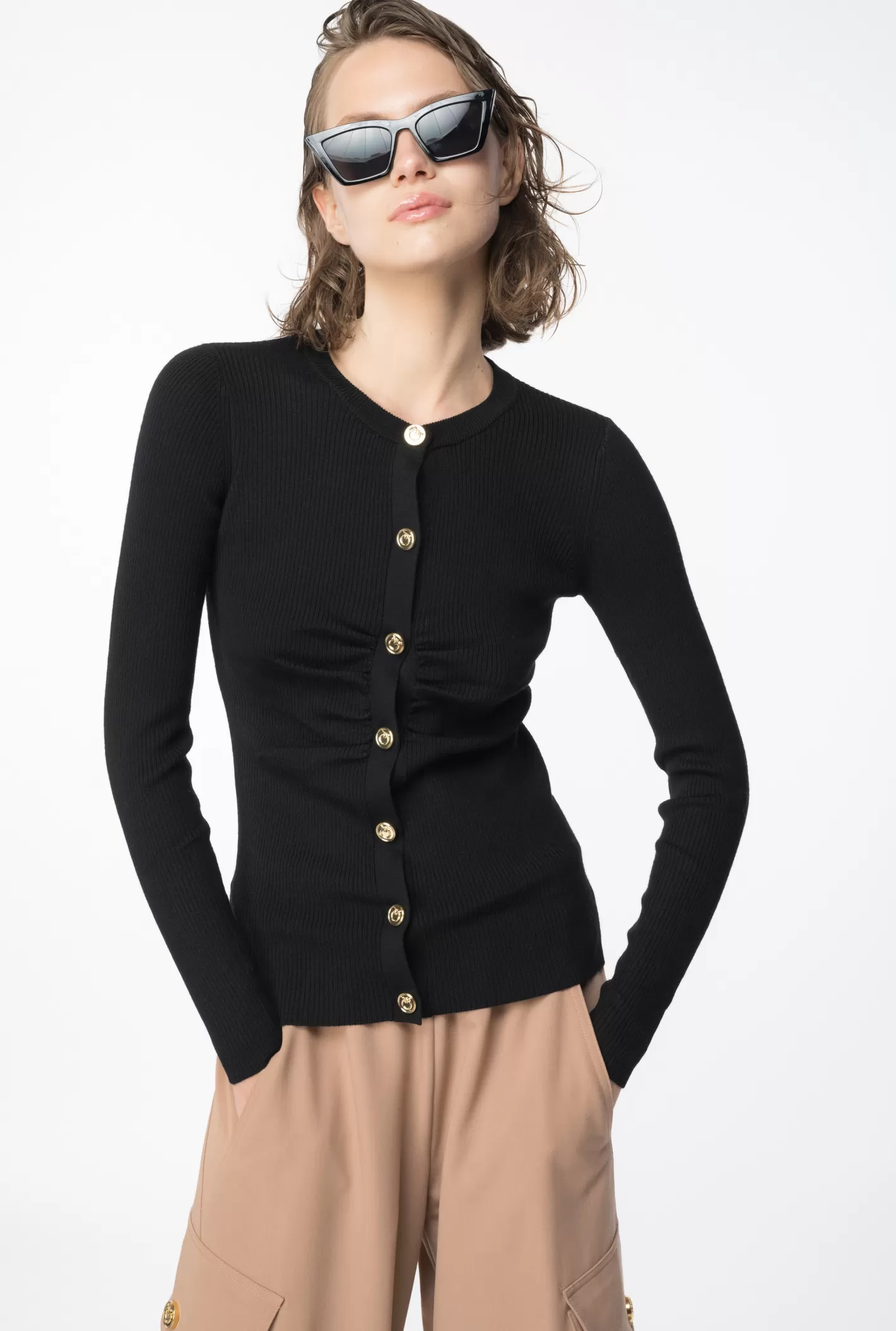 Pinko Cardigan aderente a costine NERO LIMOUSINE Cheap