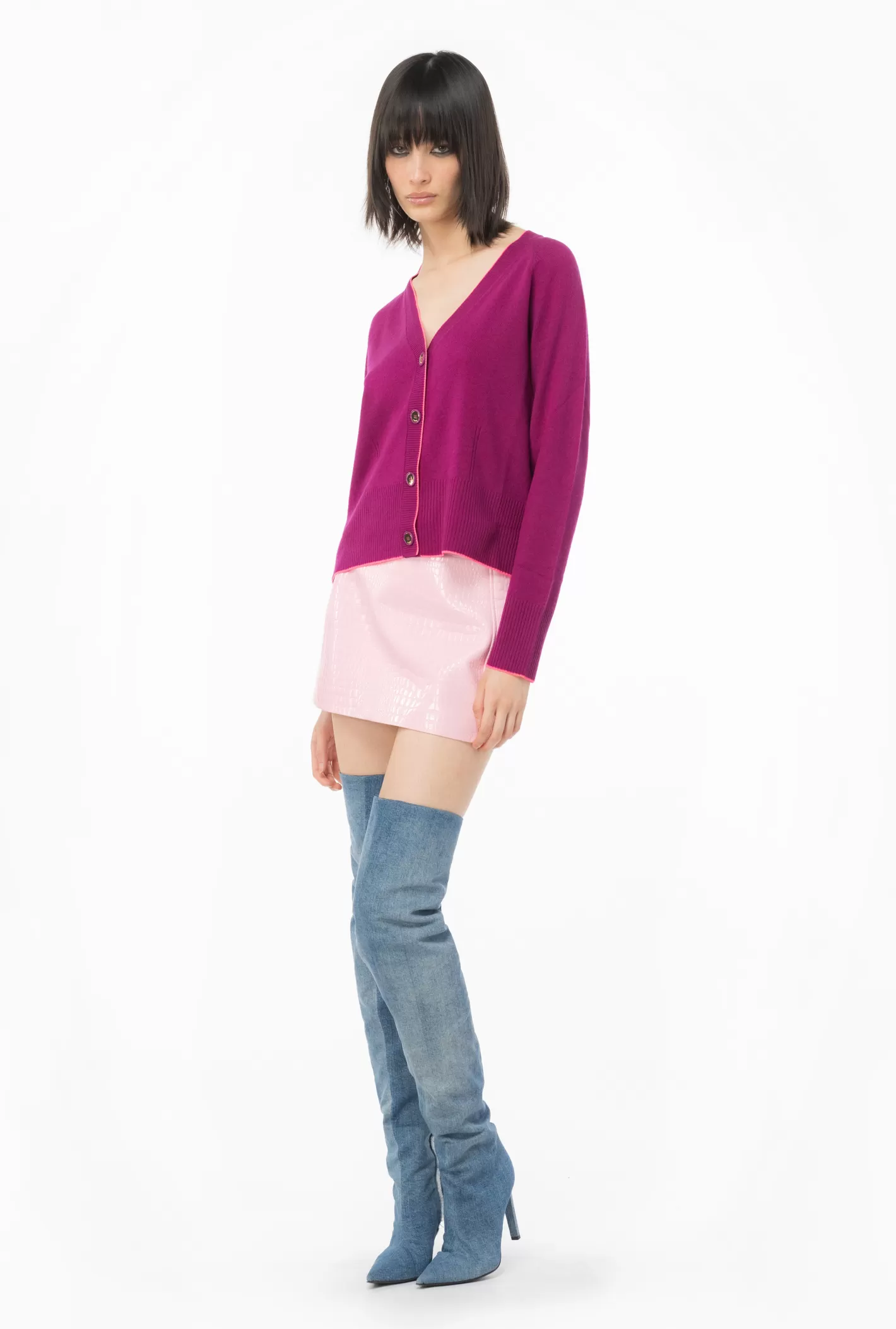 Pinko Cardigan corto in cachemire VIOLA MAGENTA Outlet