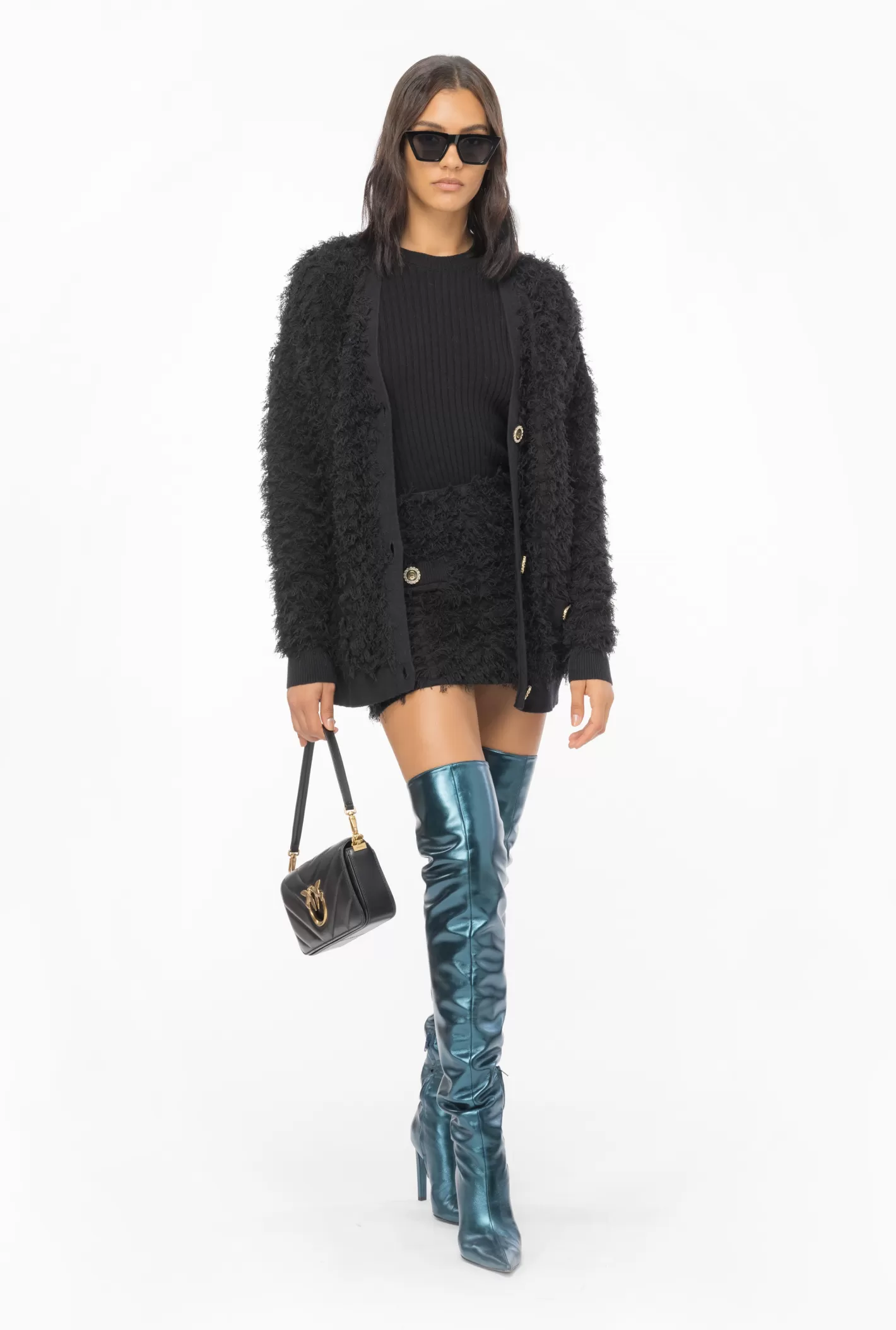 Pinko Cardigan effetto frange fluffy NERO LIMOUSINE Outlet