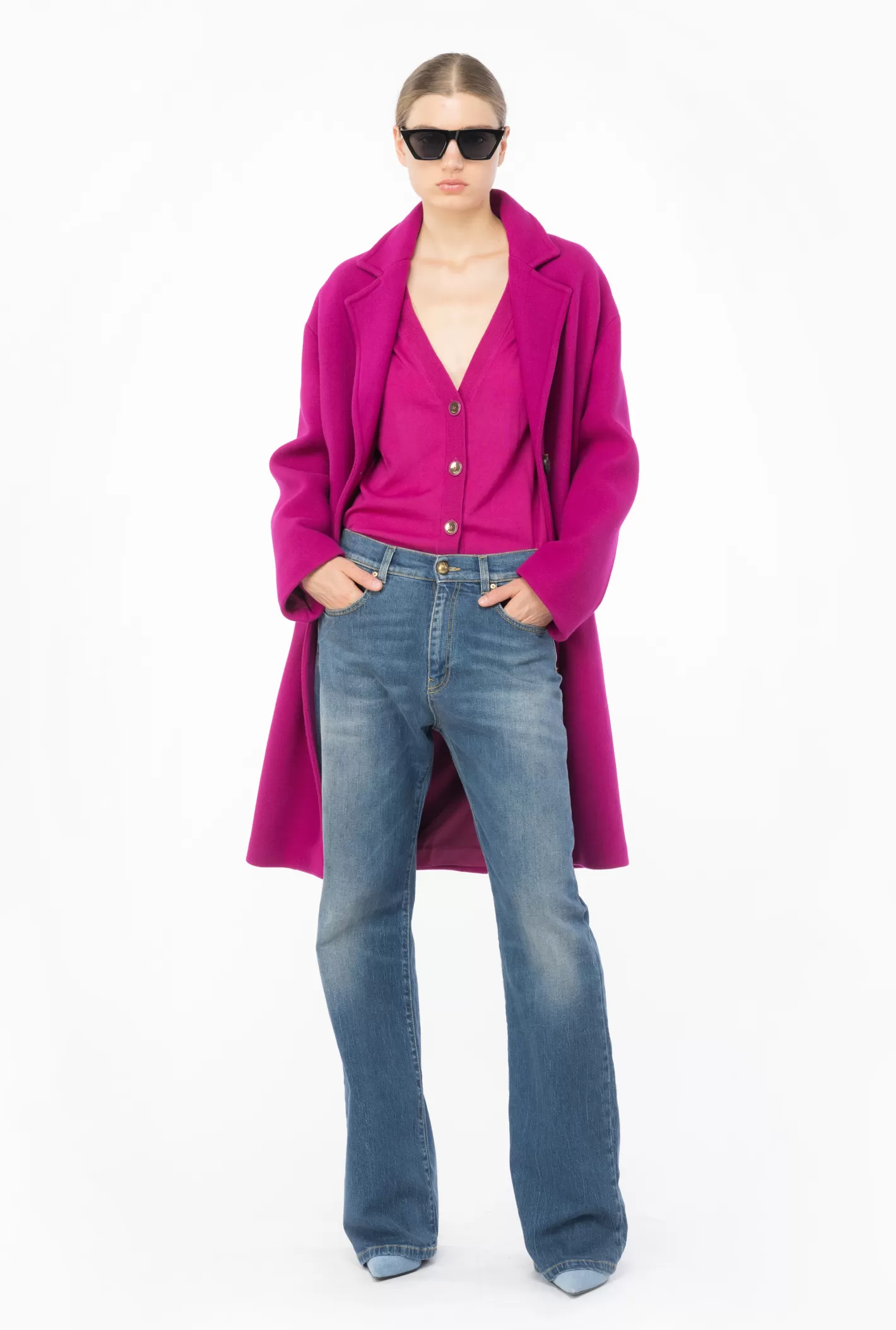 Pinko Cardigan in lana con rouches VIOLA BUGANVILLE Outlet