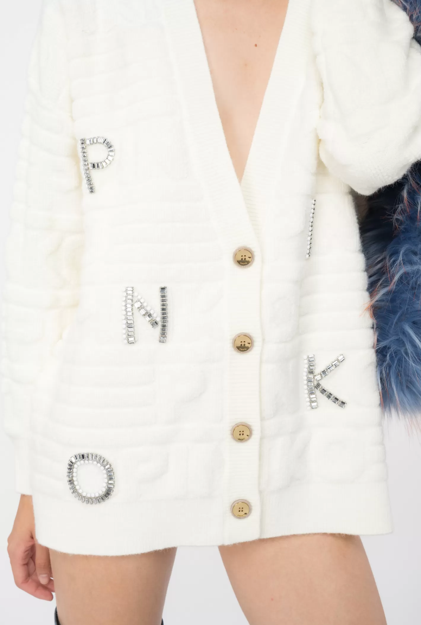 Pinko Cardigan logo strass 3D BIANCO-GELATO VANIGLIA Cheap