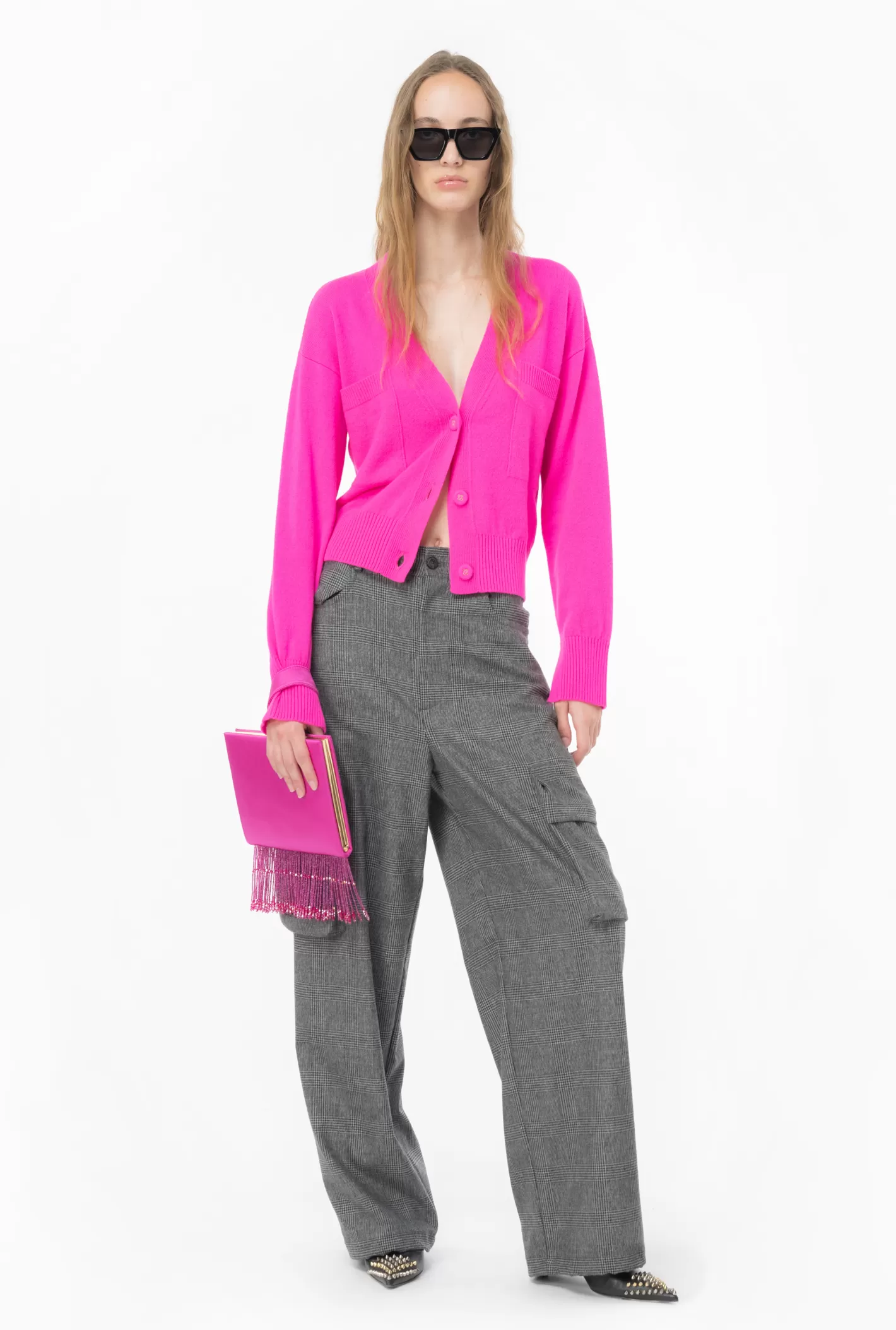 Pinko Cardigan misto cachemire con tasche FULMINE ROSA New