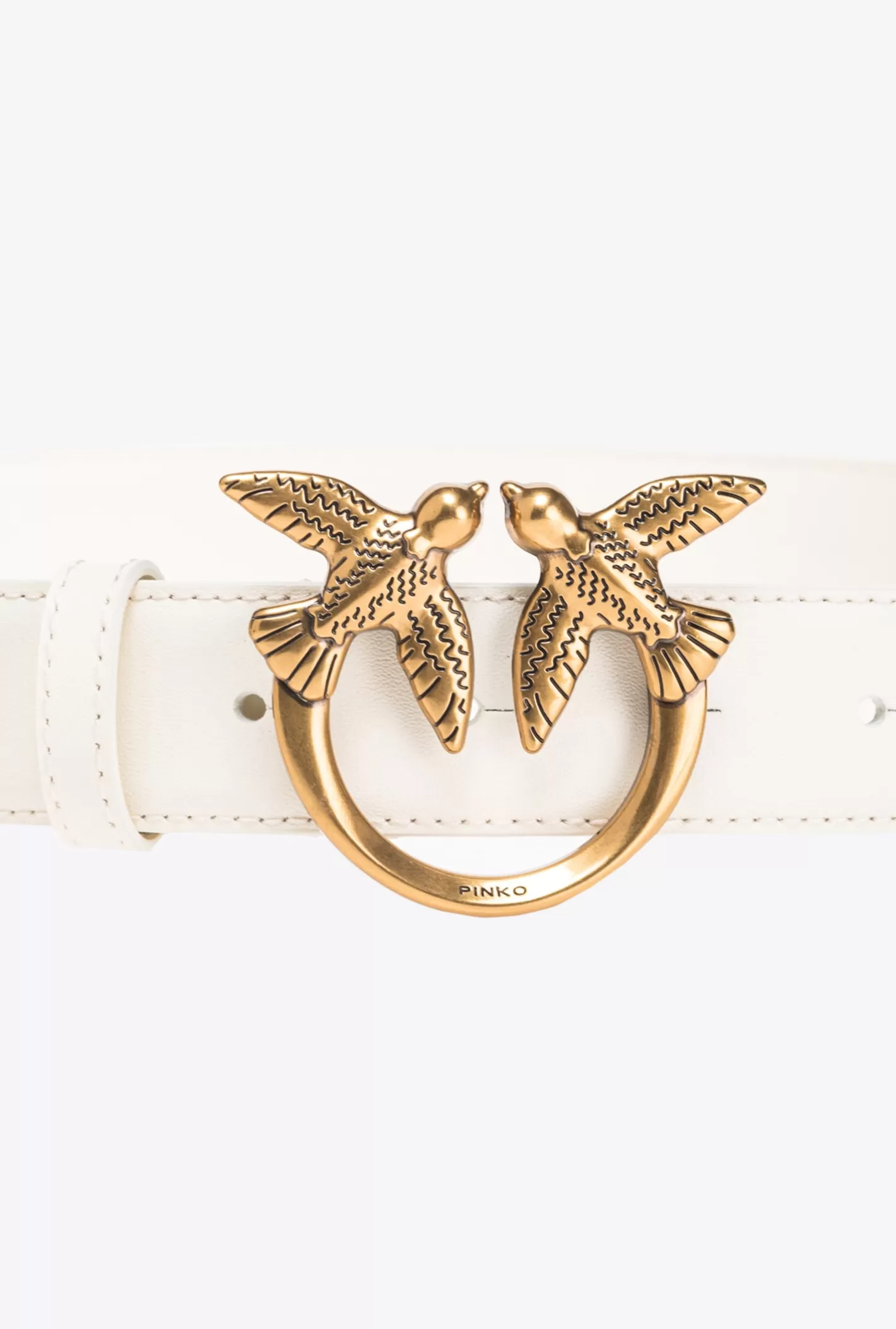 Pinko Cintura Love Birds in pelle 3cm BIANCO+BANCO-ANTIQUE GOLD Flash Sale