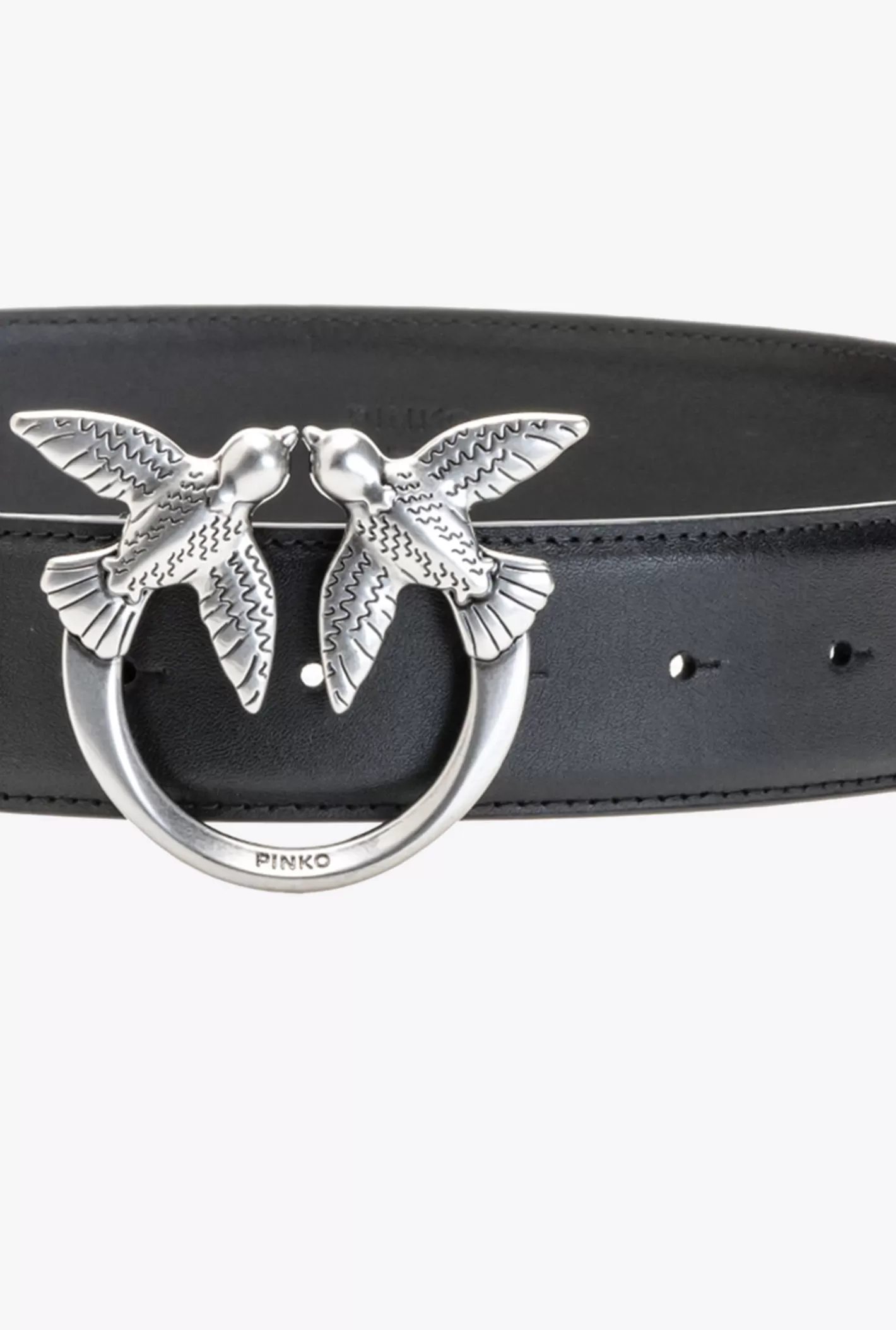 Pinko Cintura Love Birds in pelle NERO-OLD SILVER Best Sale