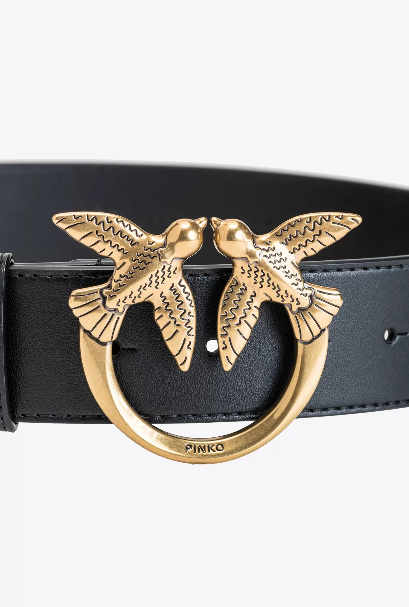 Pinko Cintura Love Birds in pelle NERO-ANTIQUE GOLD Online