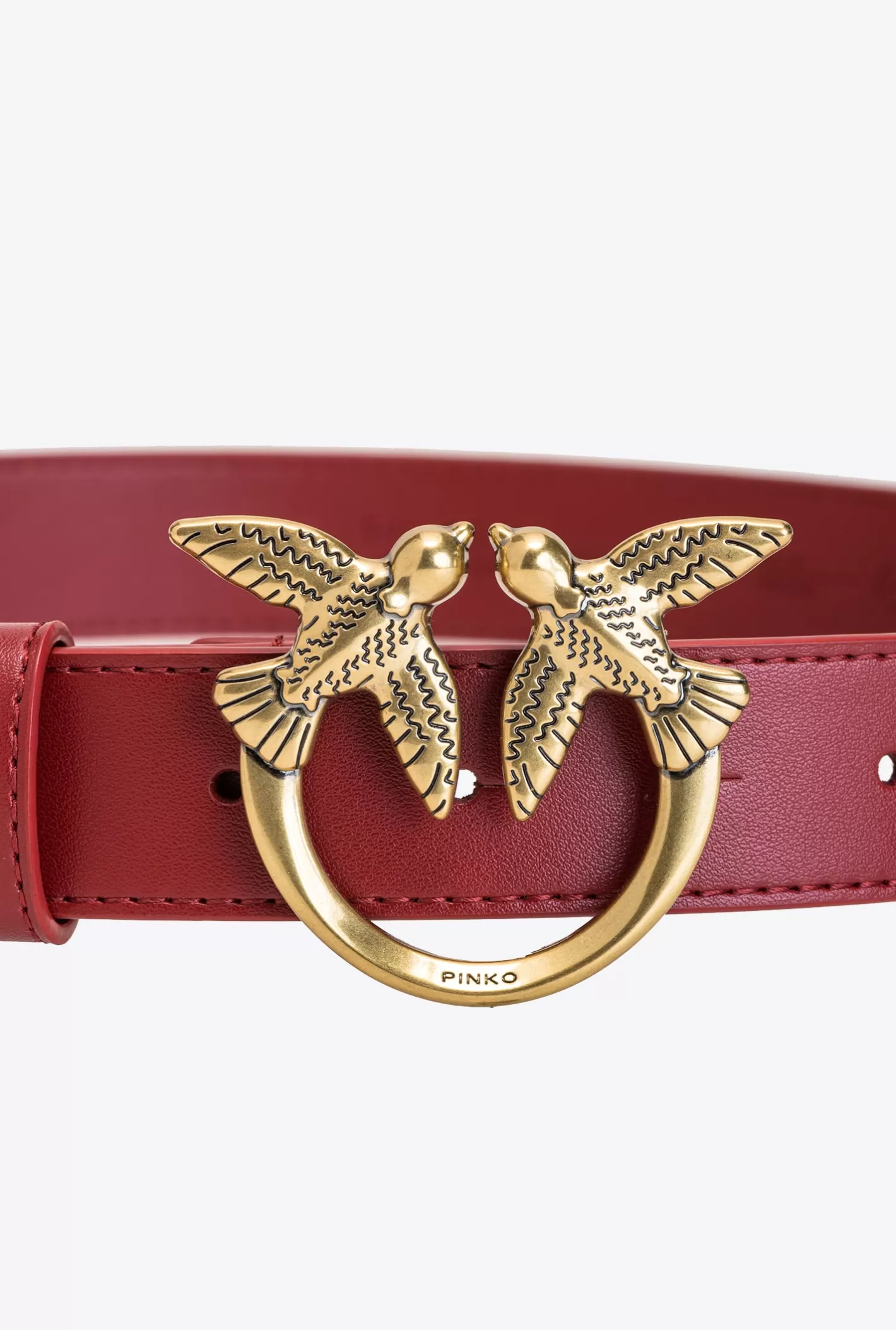 Pinko Cintura Love Birds in pelle ROSSO RUBINO-ANTIQUE GOLD Shop