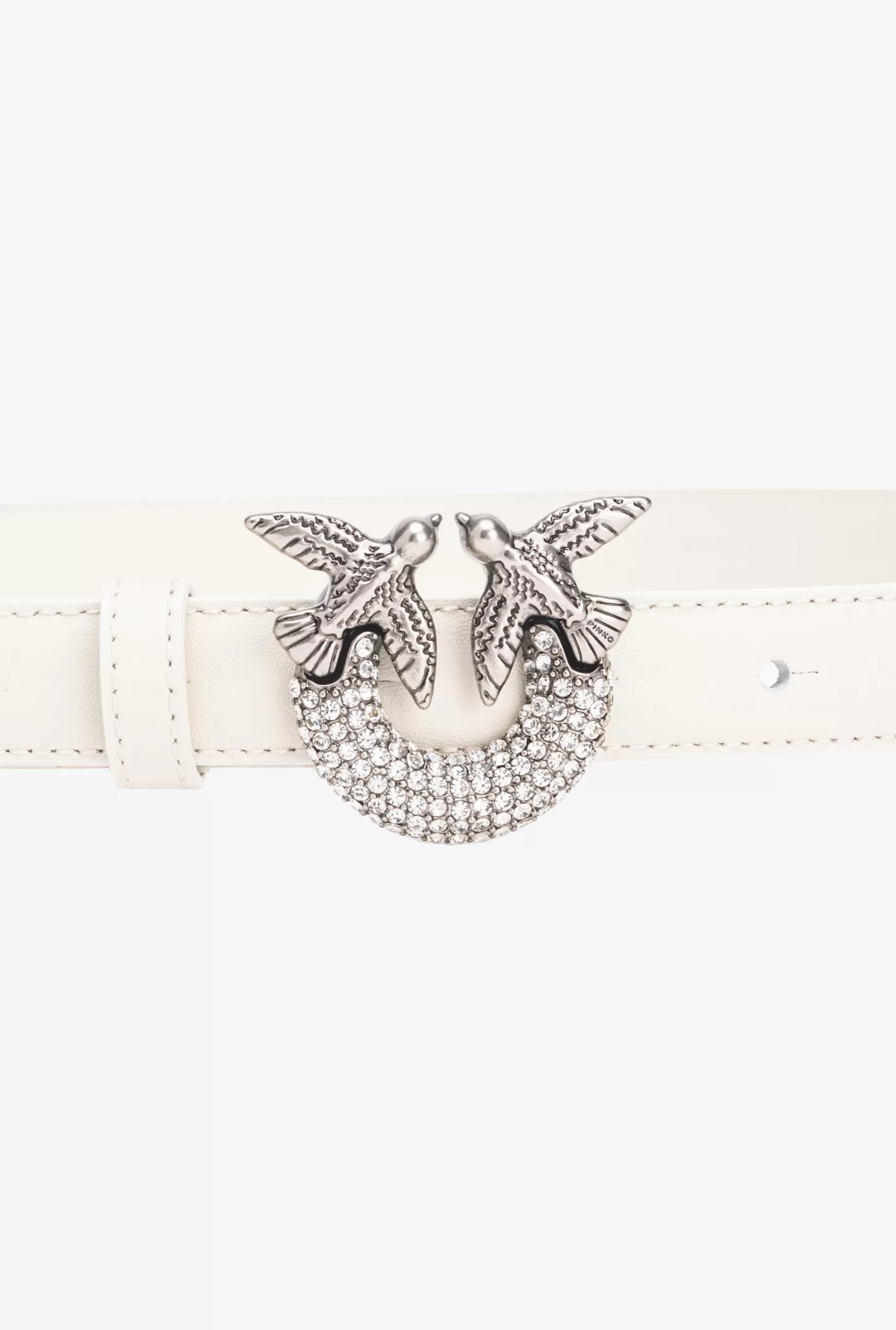 Pinko Cintura sottile Love Birds con strass 2cm BIANCO+BIANCO-OLD SILVER Flash Sale