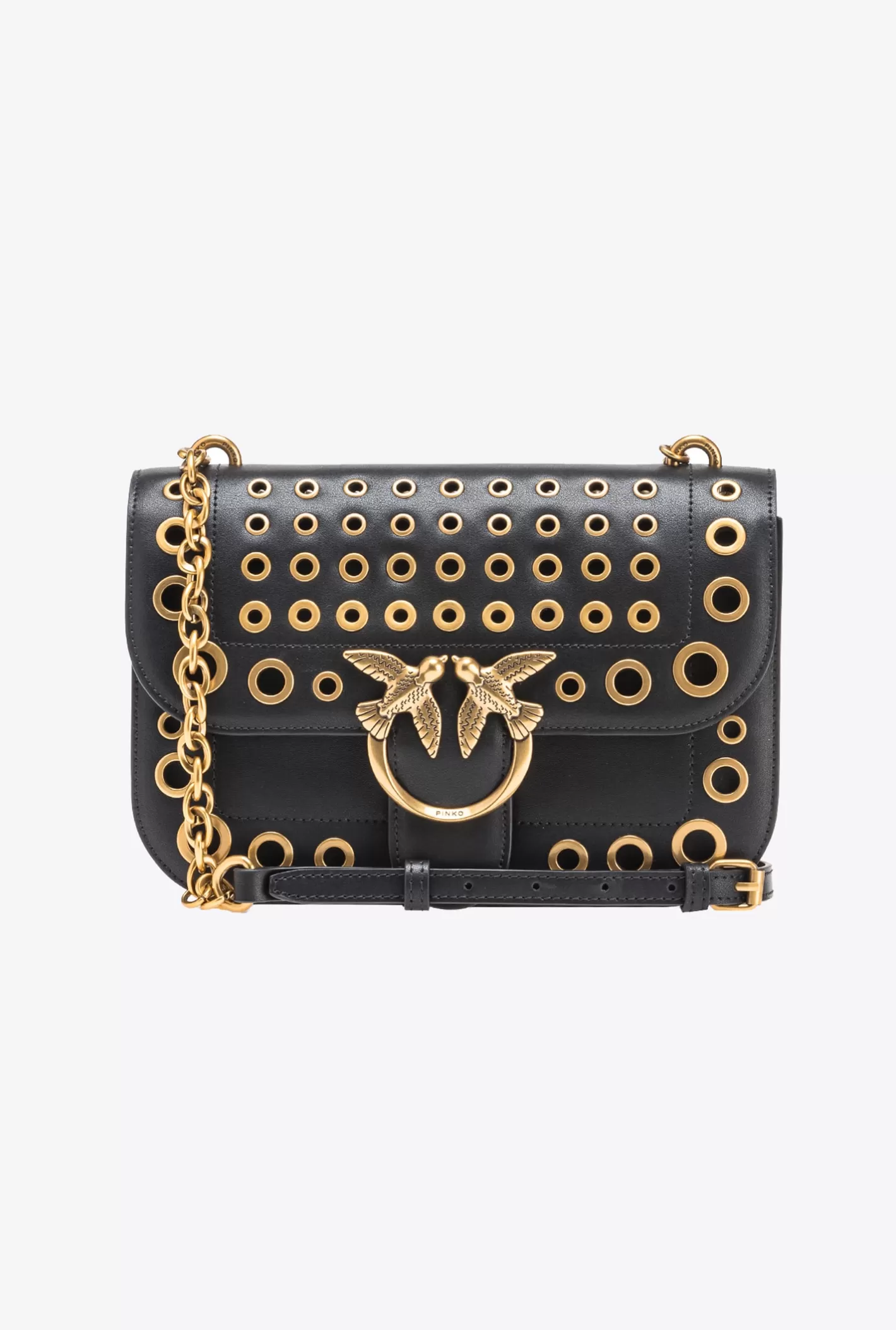 Pinko Classic Love Bag Bell con occhielli metallici NERO-ANTIQUE GOLD Best Sale