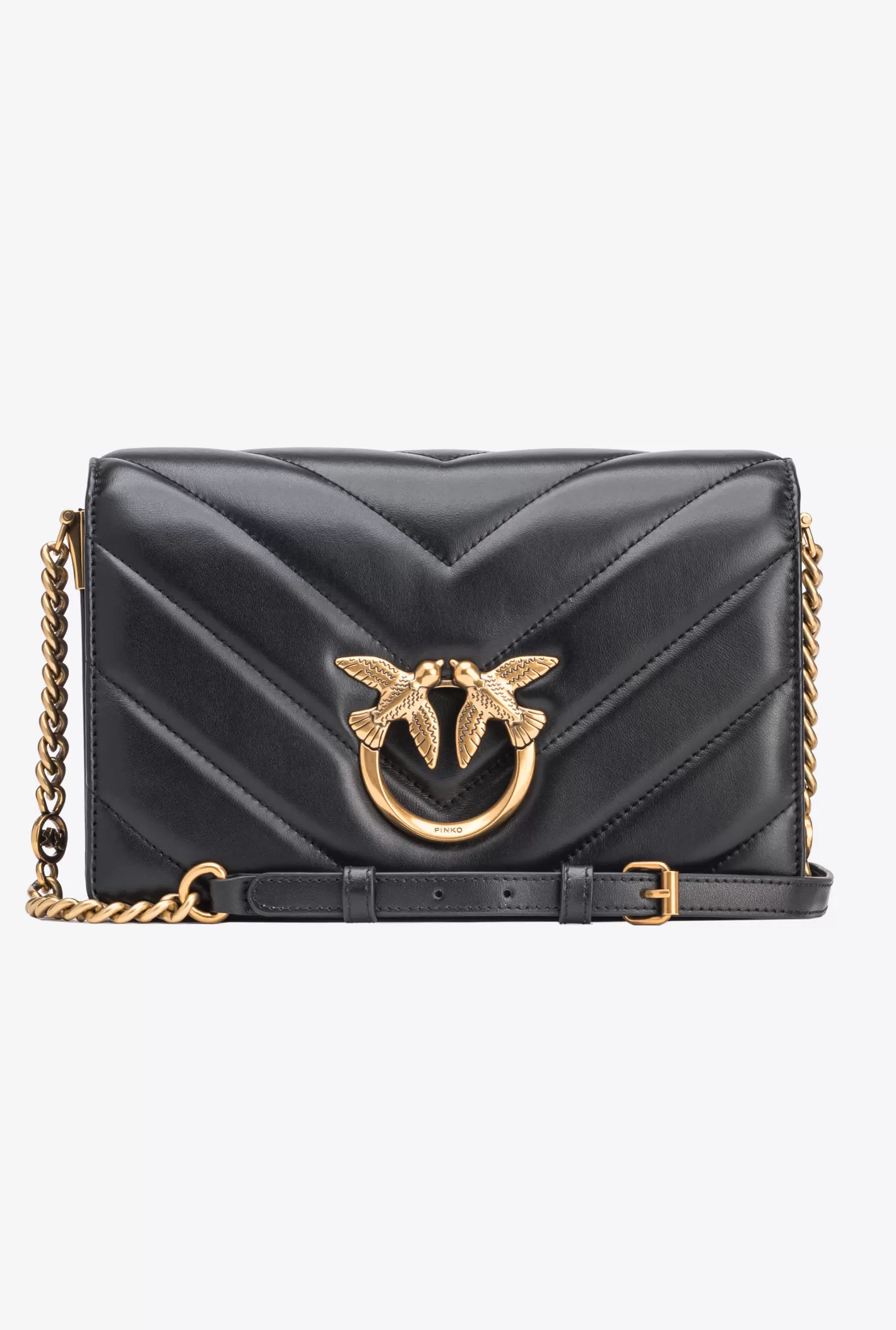 Pinko Classic Love Bag Click Big Chevron NERO-ANTIQUE GOLD New