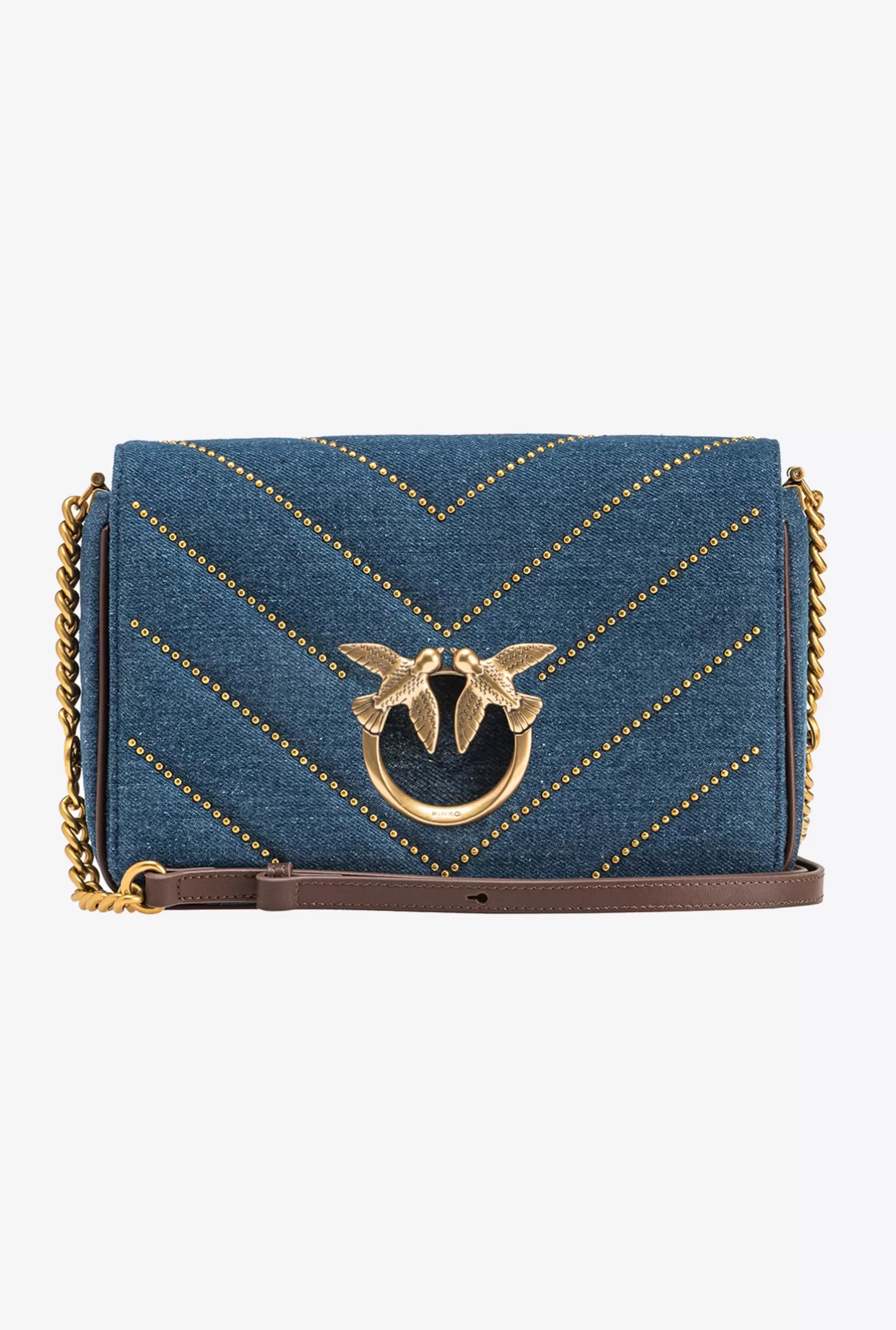 Pinko Classic Love Bag Click Denim con borchie DENIM BLU-ANTIQUE GOLD Shop