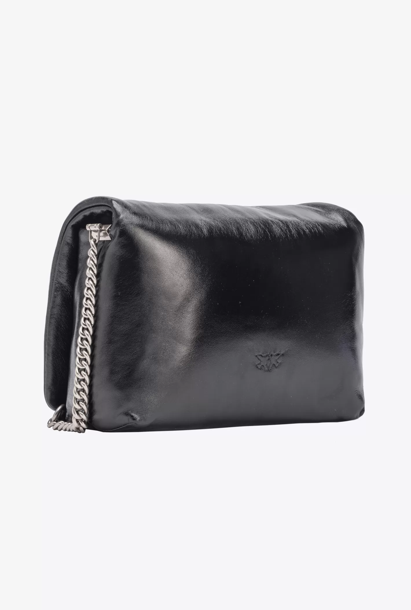 Pinko Classic Love Bag Click Puff laminata NERO-OLD SILVER New