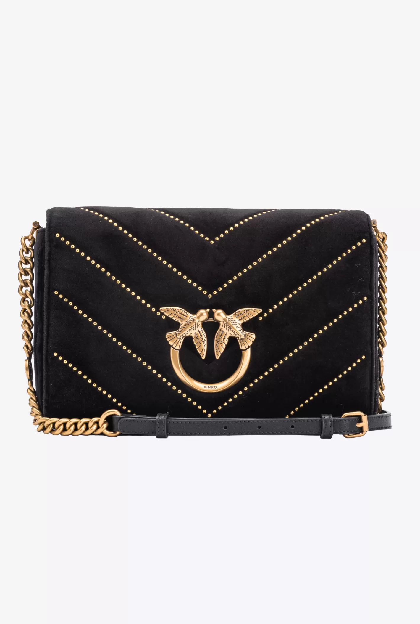 Pinko Classic Love Bag Click velluto con borchie NERO-ANTIQUE GOLD Flash Sale