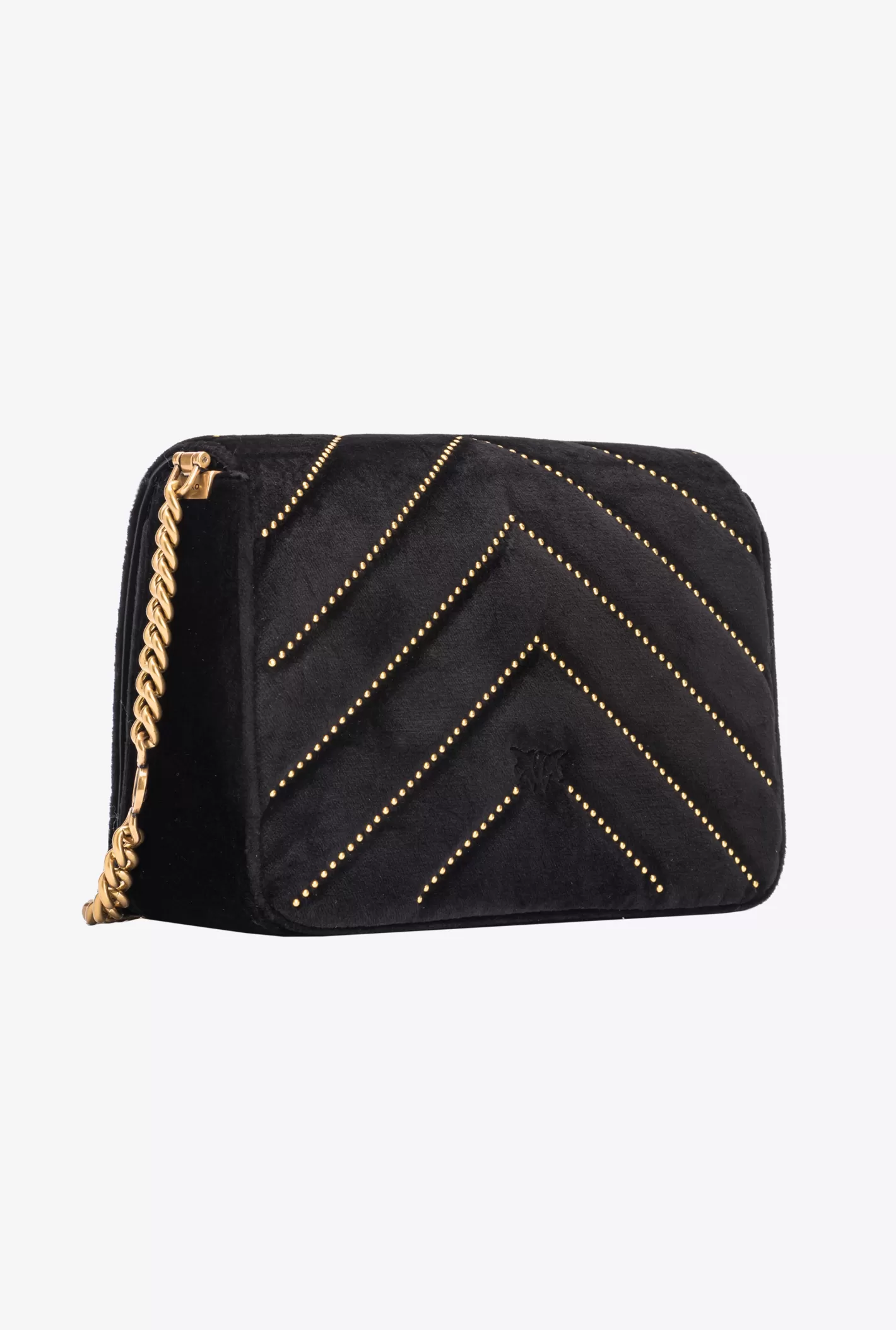 Pinko Classic Love Bag Click velluto con borchie NERO-ANTIQUE GOLD Flash Sale