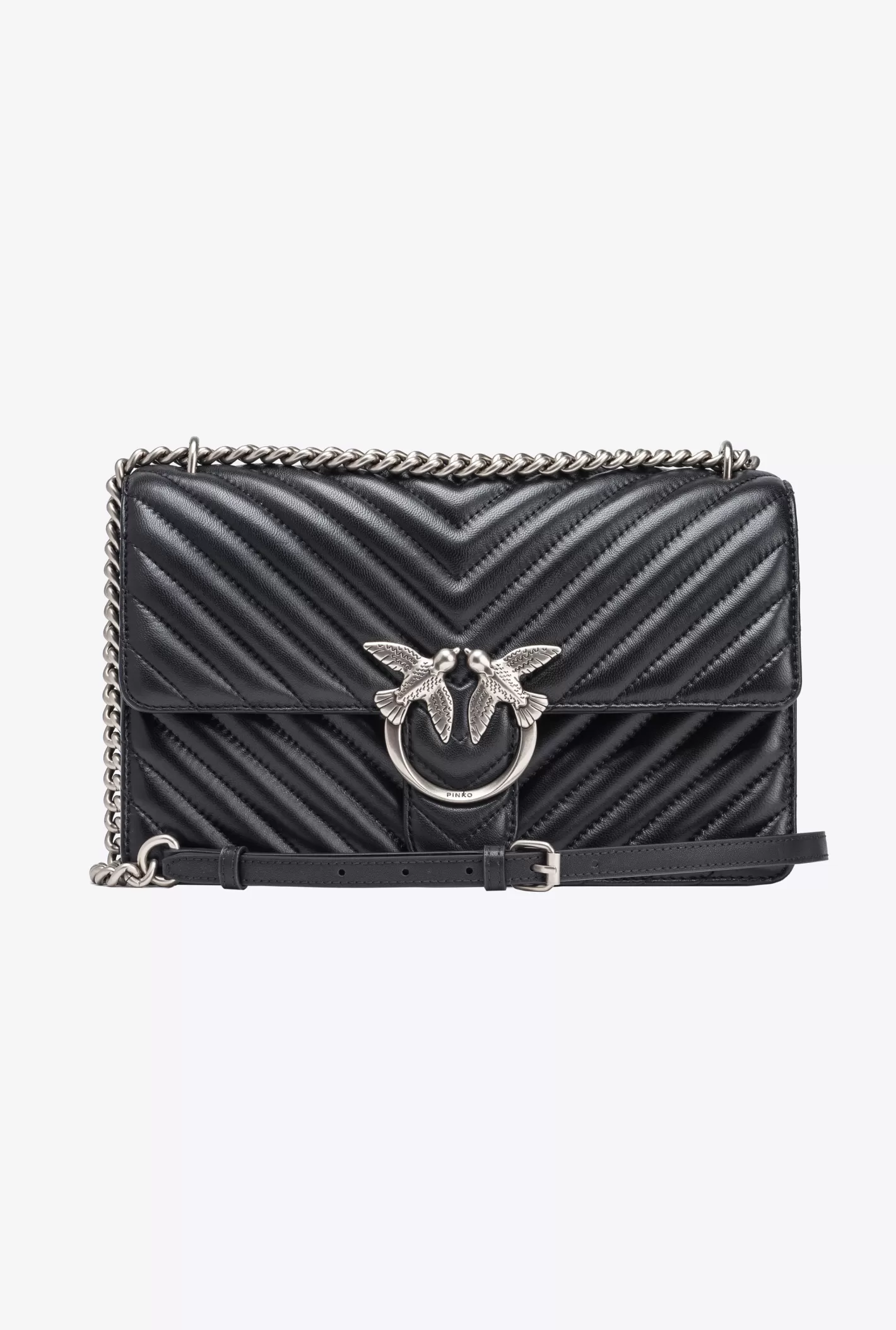 Pinko Classic Love Bag One Chevron NERO-OLD SILVER New