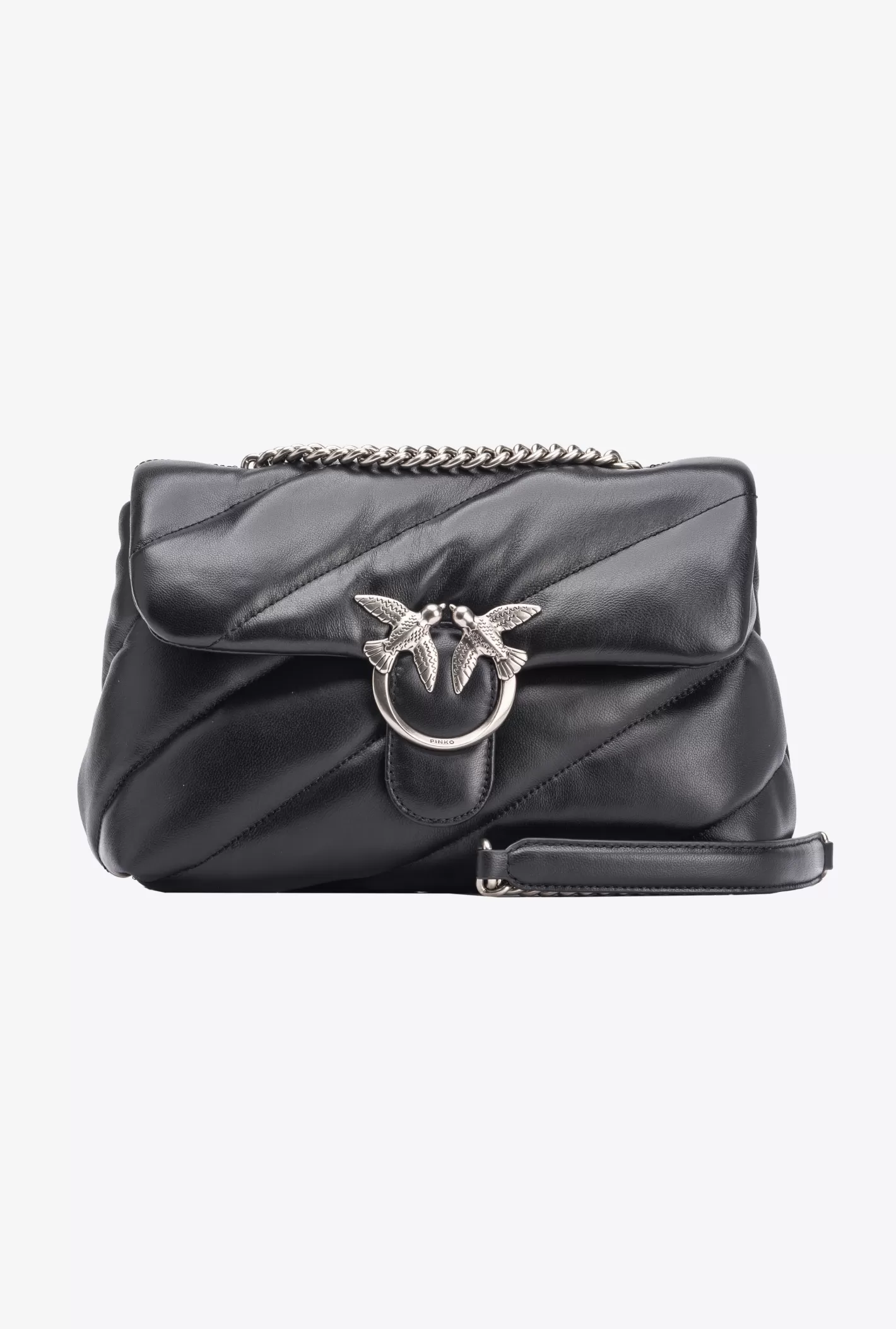 Pinko Classic Love Bag Puff Maxi Quilt NERO-OLD SILVER New