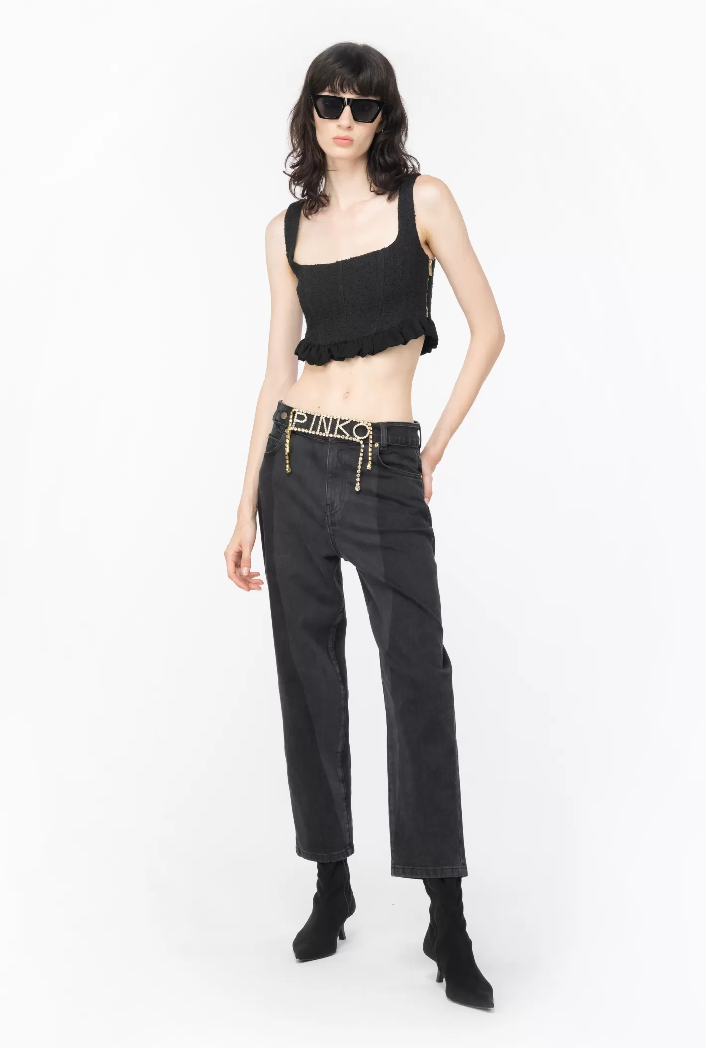 Pinko Crop top in tweed NERO LIMOUSINE Hot