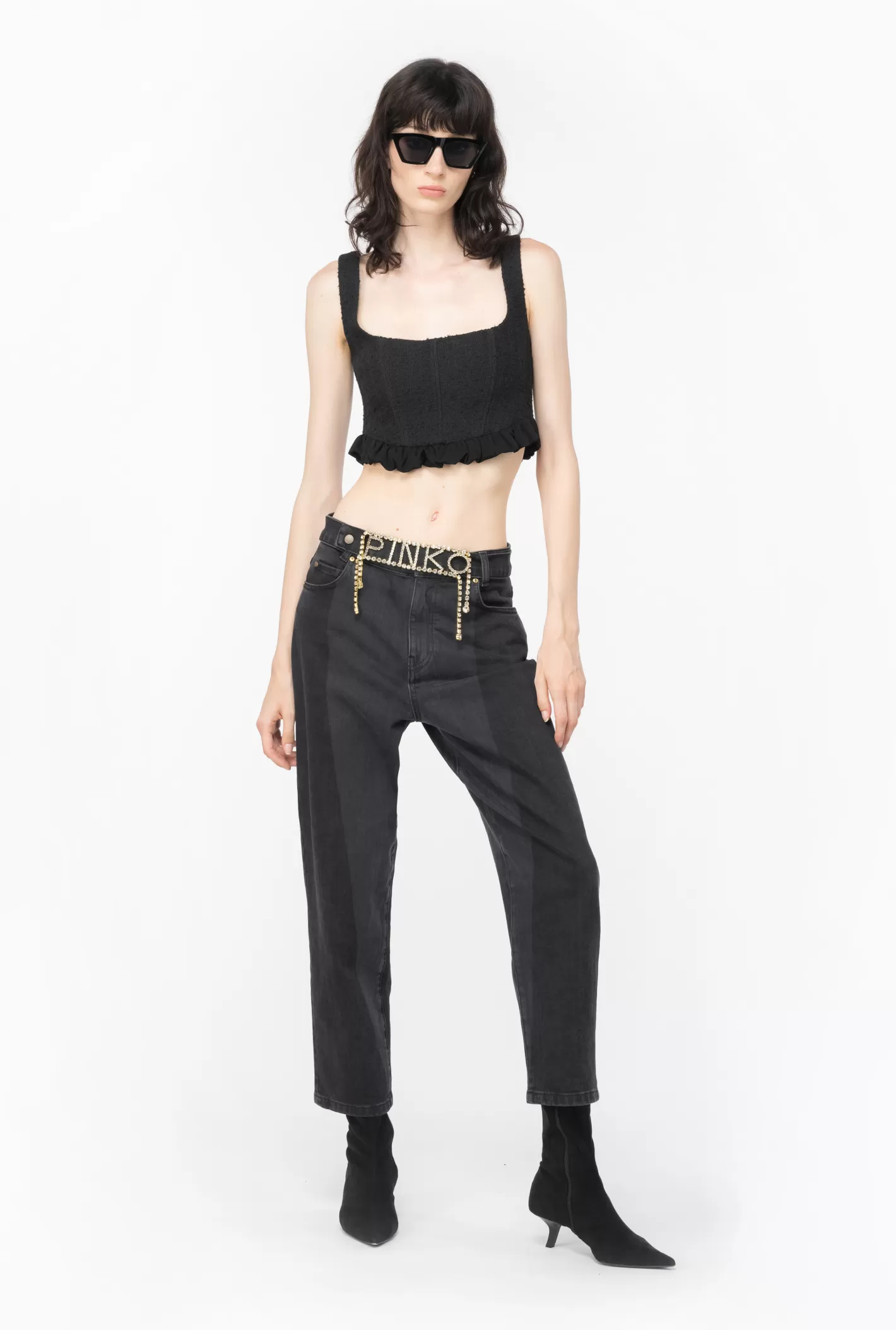 Pinko Crop top in tweed NERO LIMOUSINE Hot