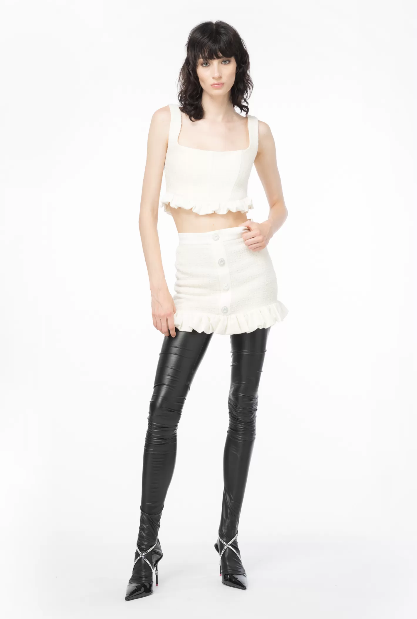 Pinko Crop top in tweed BIANCO-GELATO VANIGLIA Best Sale