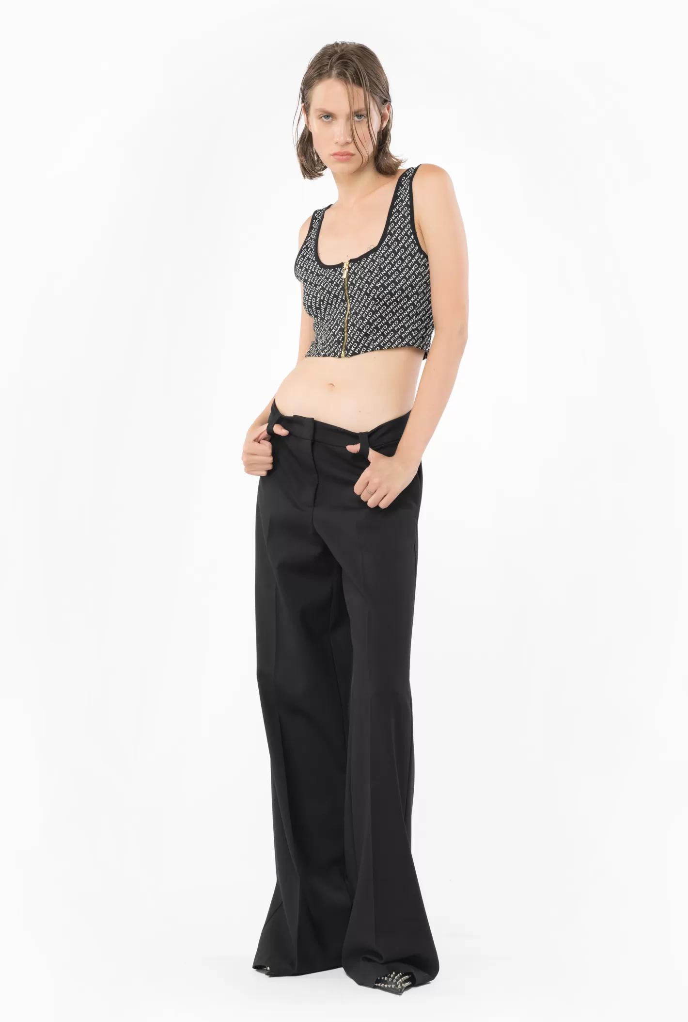 Pinko Crop top logato NERO/AVORIO Fashion