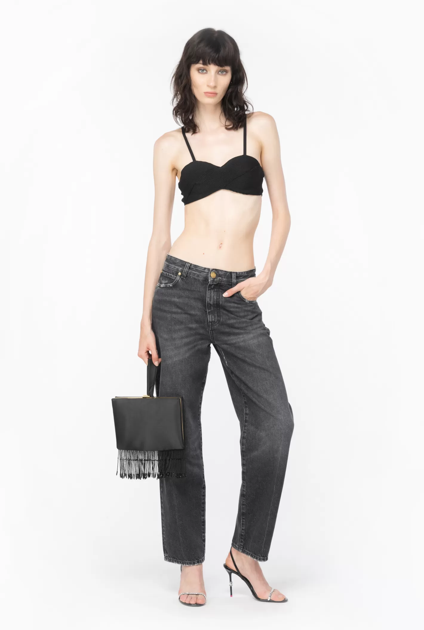 Pinko Crop top maglia lurex NERO LIMOUSINE Fashion