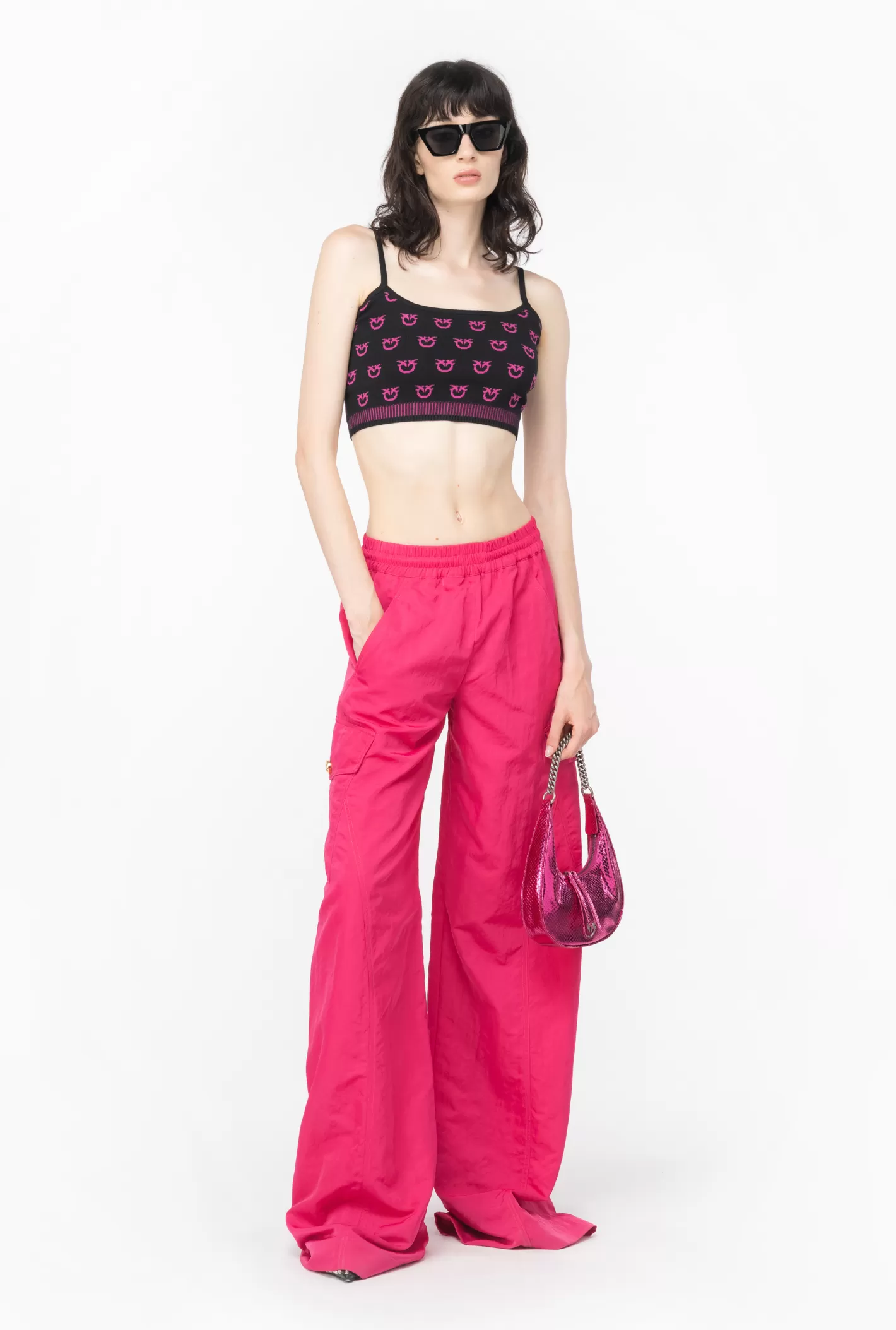 Pinko Crop top Monogram NERO/FUXIA Best Sale