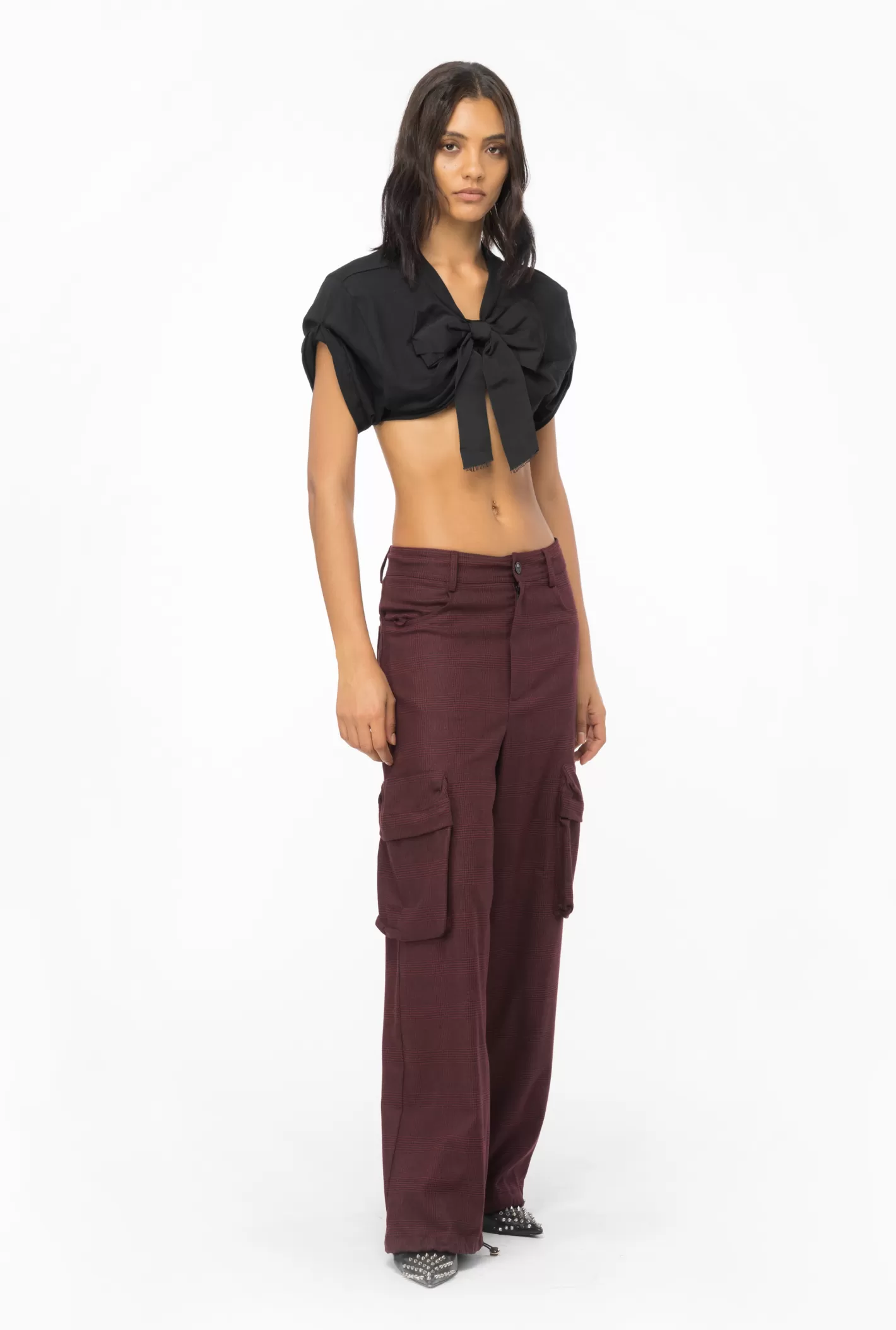 Pinko Crop top Staff con fiocco NERO/BIANCO Best