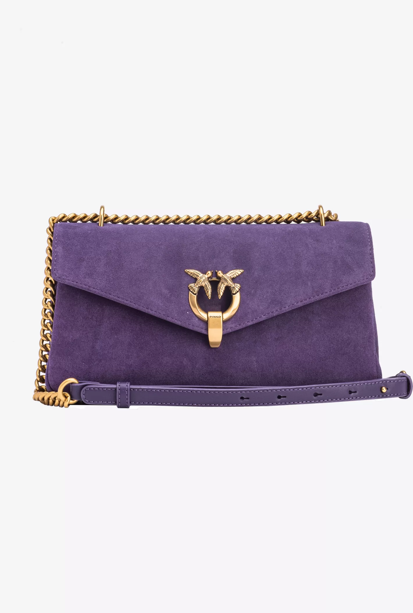 Pinko Cupido Bag Baguette in suede VIOLA UVA-ANTIQUE GOLD Hot