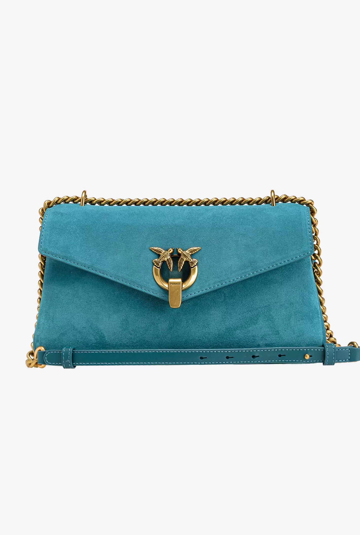 Pinko Cupido Bag Baguette in suede PETROLIO PACIFICO-ANTIQUE GOLD Cheap