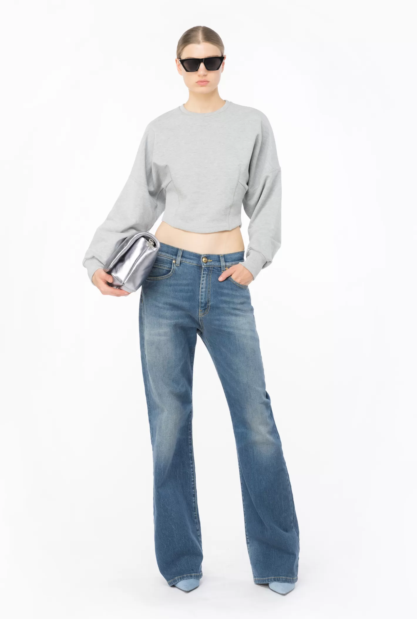 Pinko Felpa cropped GRIGIO PIOGGERELLA Best Sale