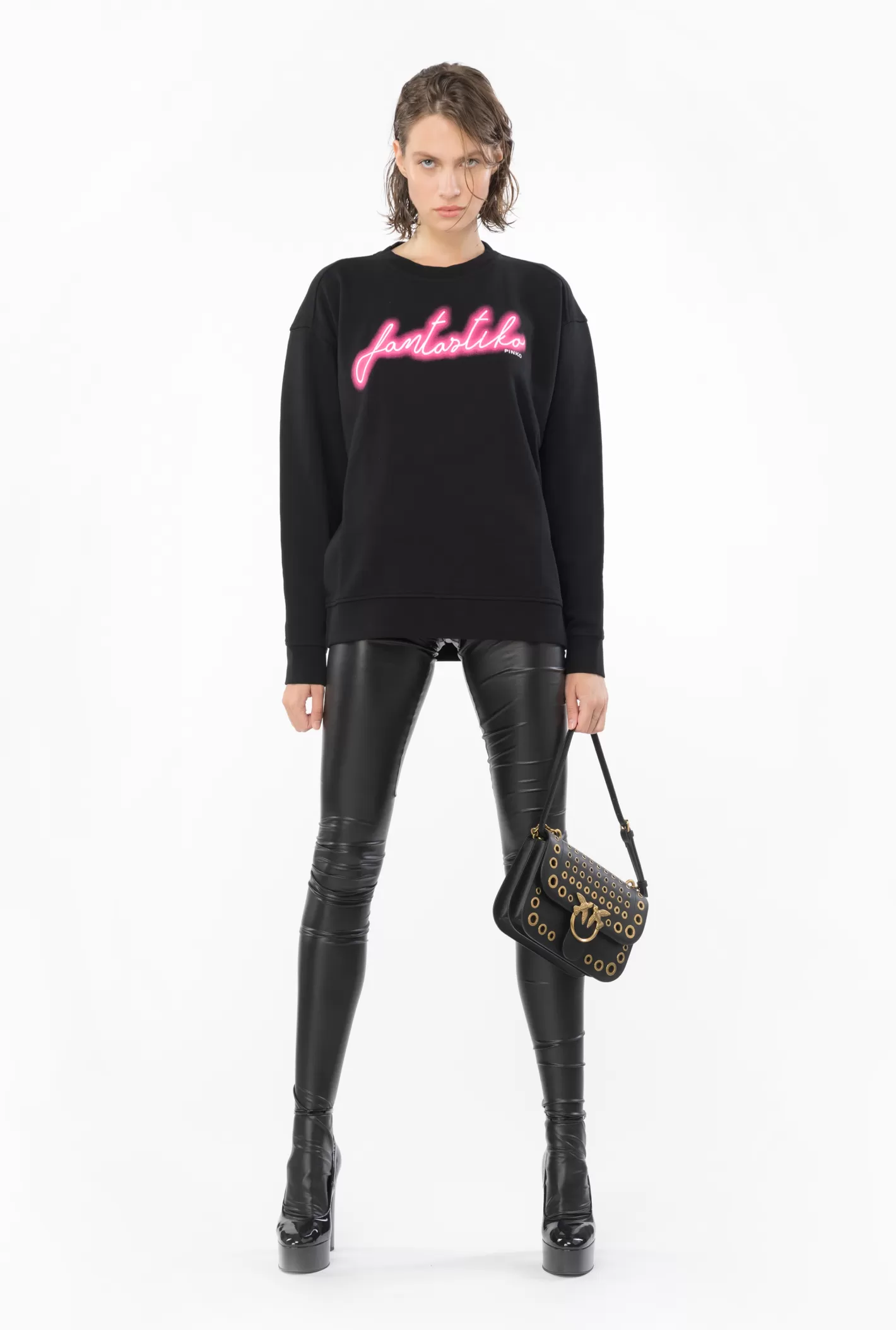 Pinko Felpa stampa Fantastiko NERO/FUXIA Flash Sale