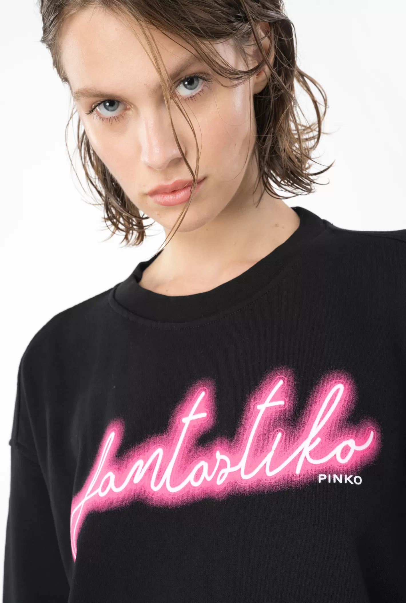 Pinko Felpa stampa Fantastiko NERO/FUXIA Flash Sale