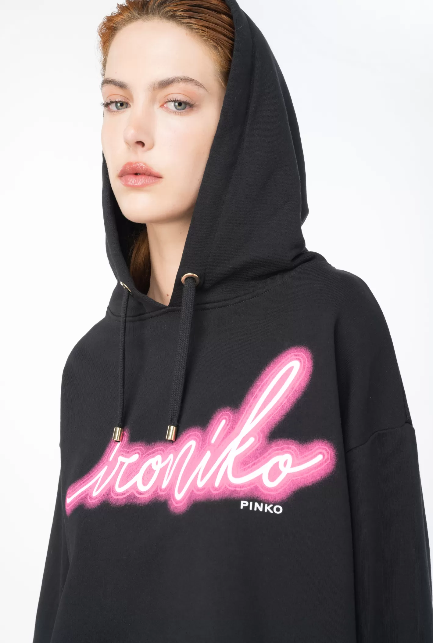 Pinko Felpa stampa Ironiko NERO/FUXIA Discount