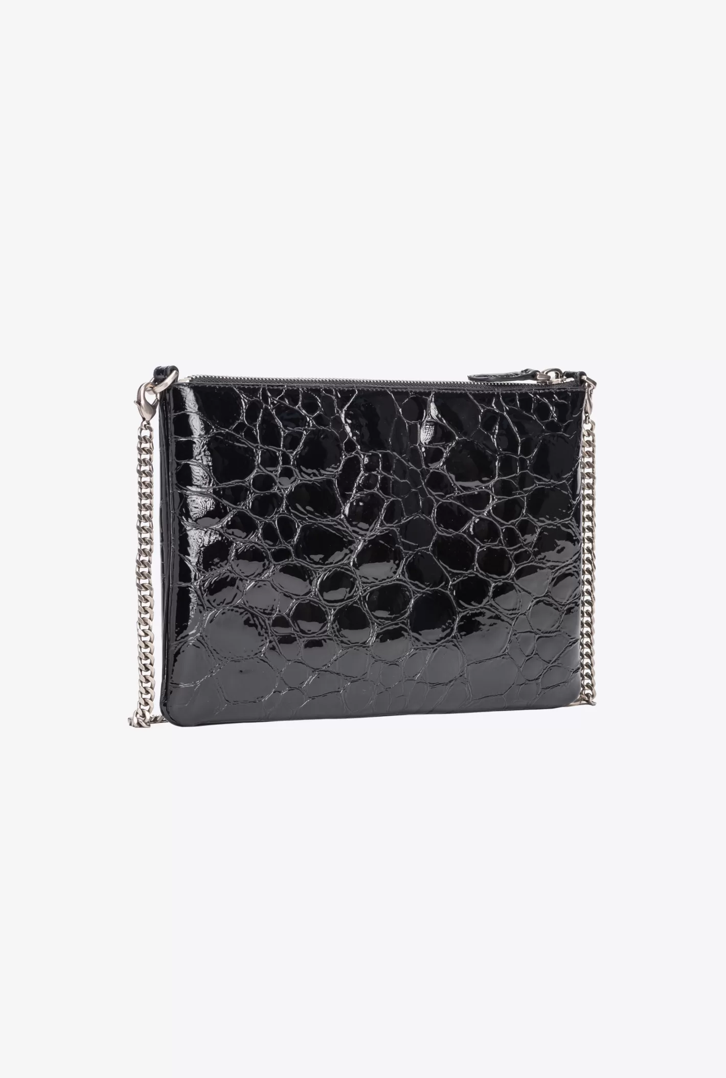 Pinko Flat Love Bag cocco verniciato Galleria NERO-OLD SILVER Online