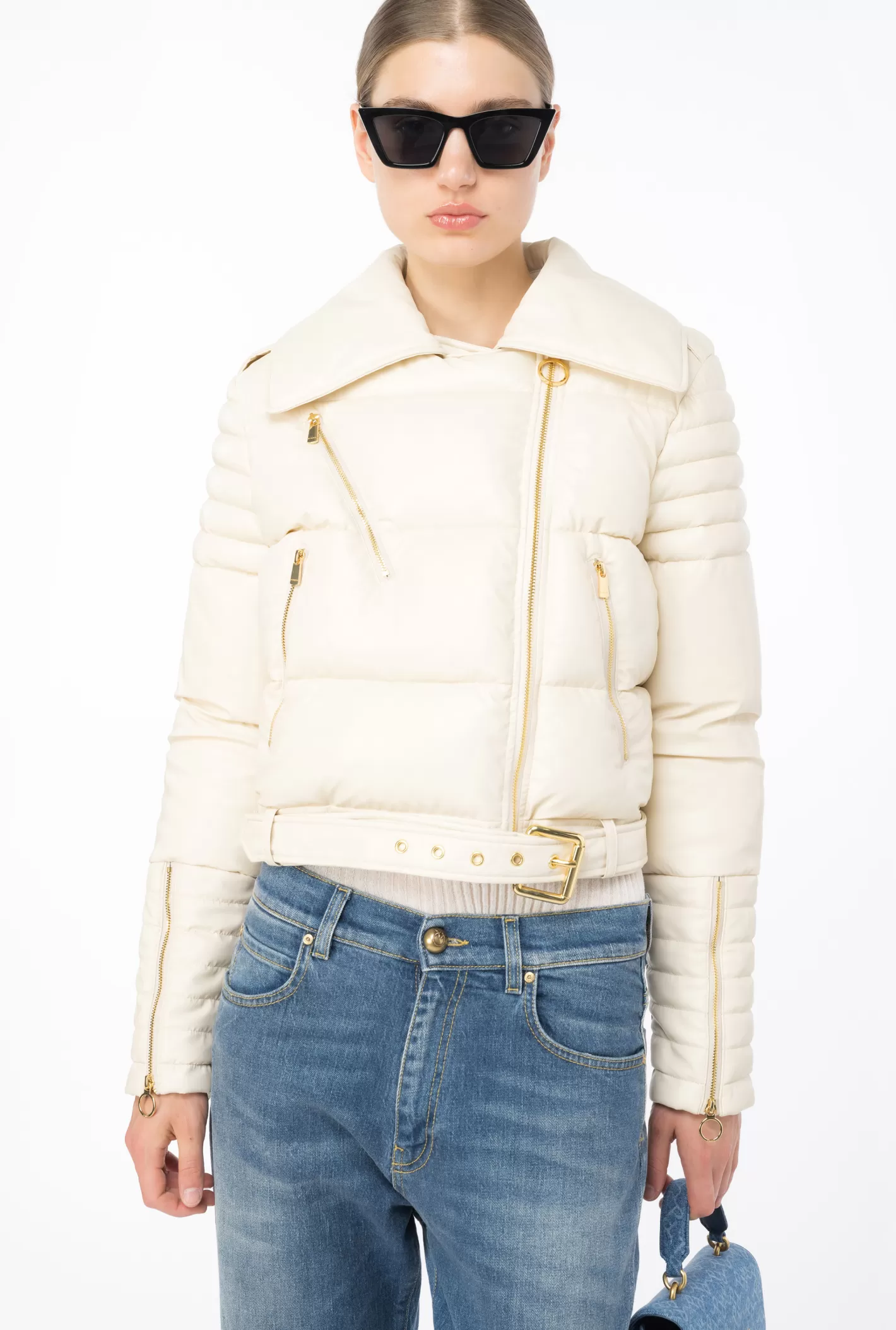 Pinko Giacca biker imbottita effetto pelle light BEIGE NEBBIA Shop