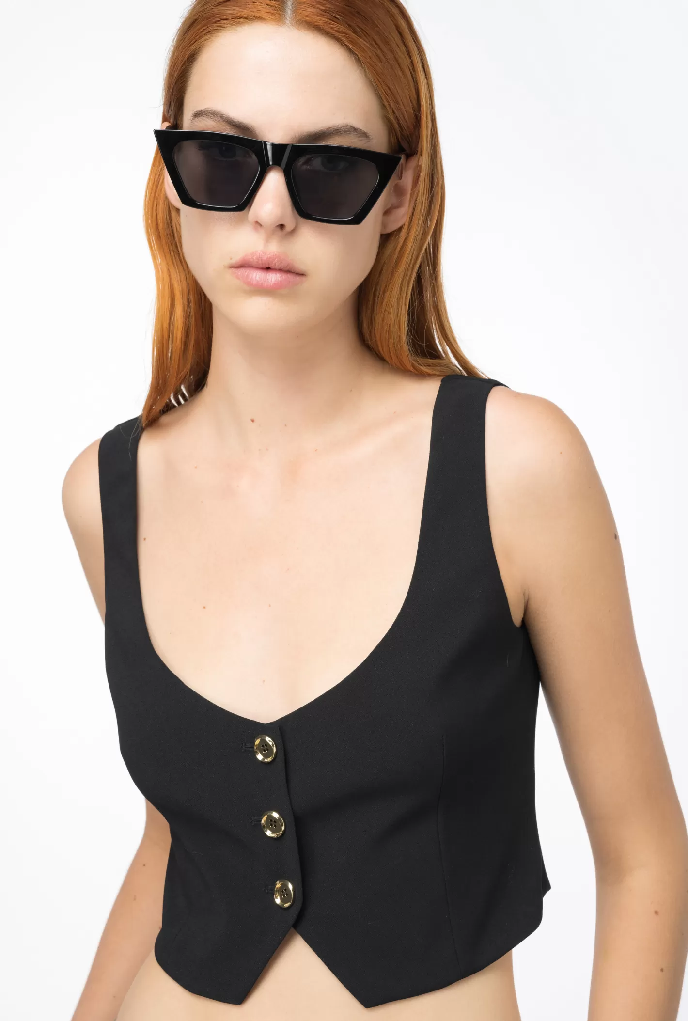 Pinko Gilet corto in crêpe NERO LIMOUSINE Discount