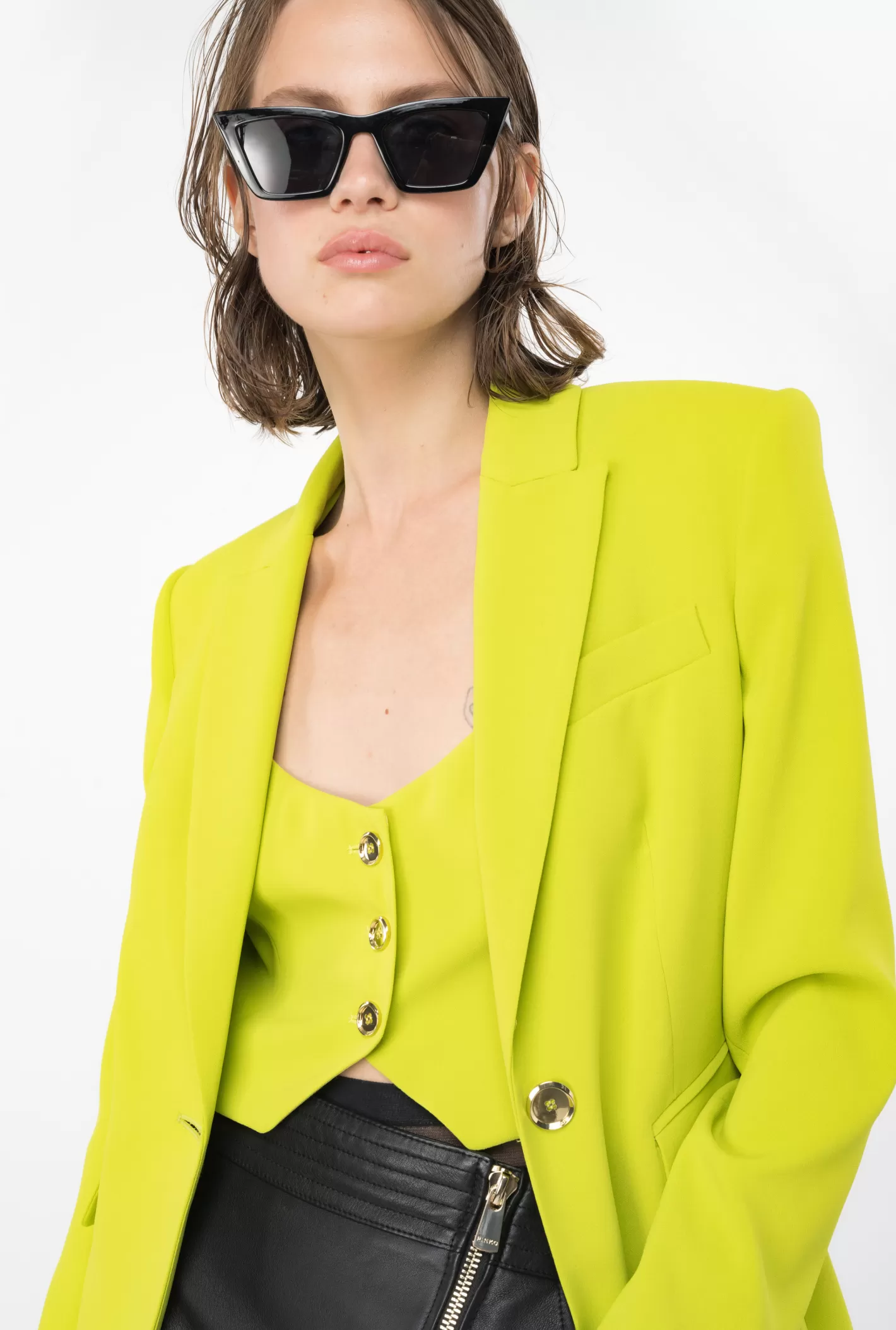 Pinko Gilet corto in crêpe GIALLO  LIME Best