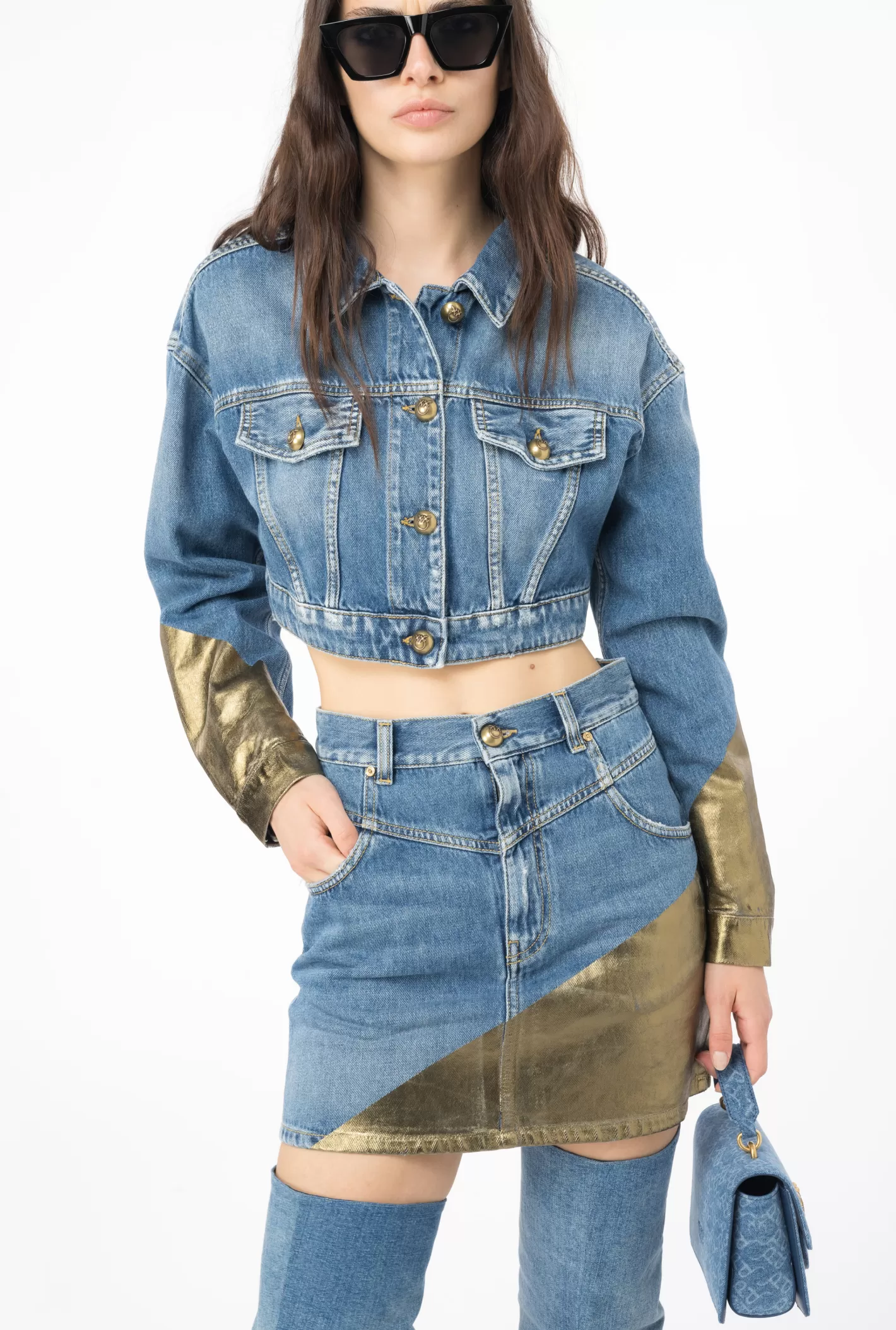 Pinko Giubbino cropped denim golden AZZURRO/ORO Shop