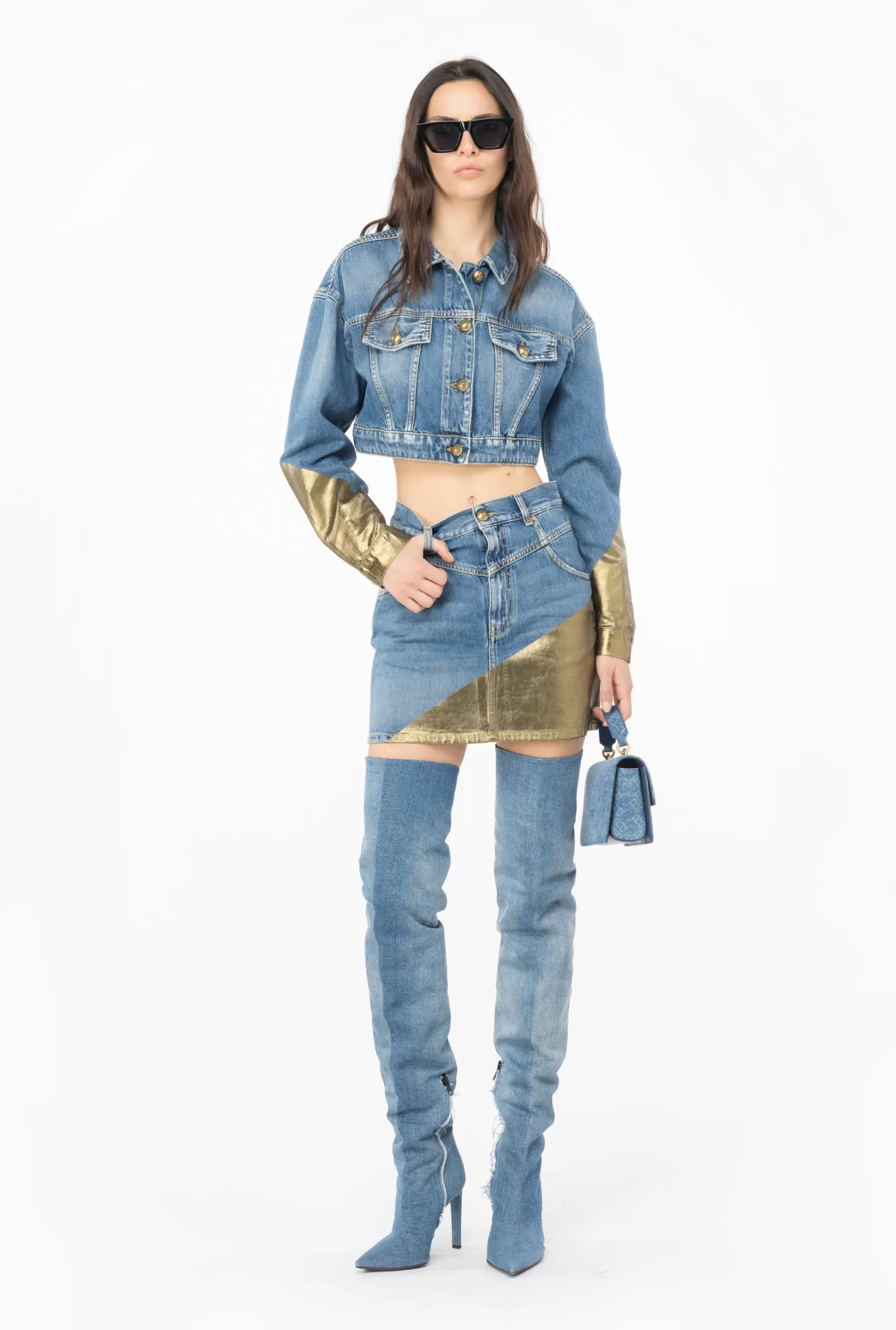 Pinko Giubbino cropped denim golden AZZURRO/ORO Shop