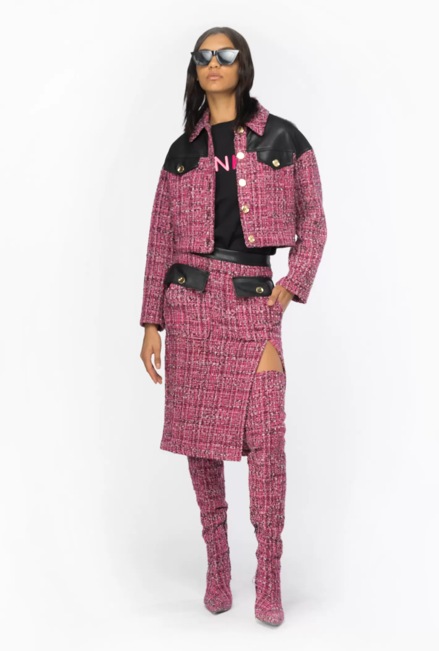 Pinko Gonna longuette in tweed MULT.FUXIA/NERO Best