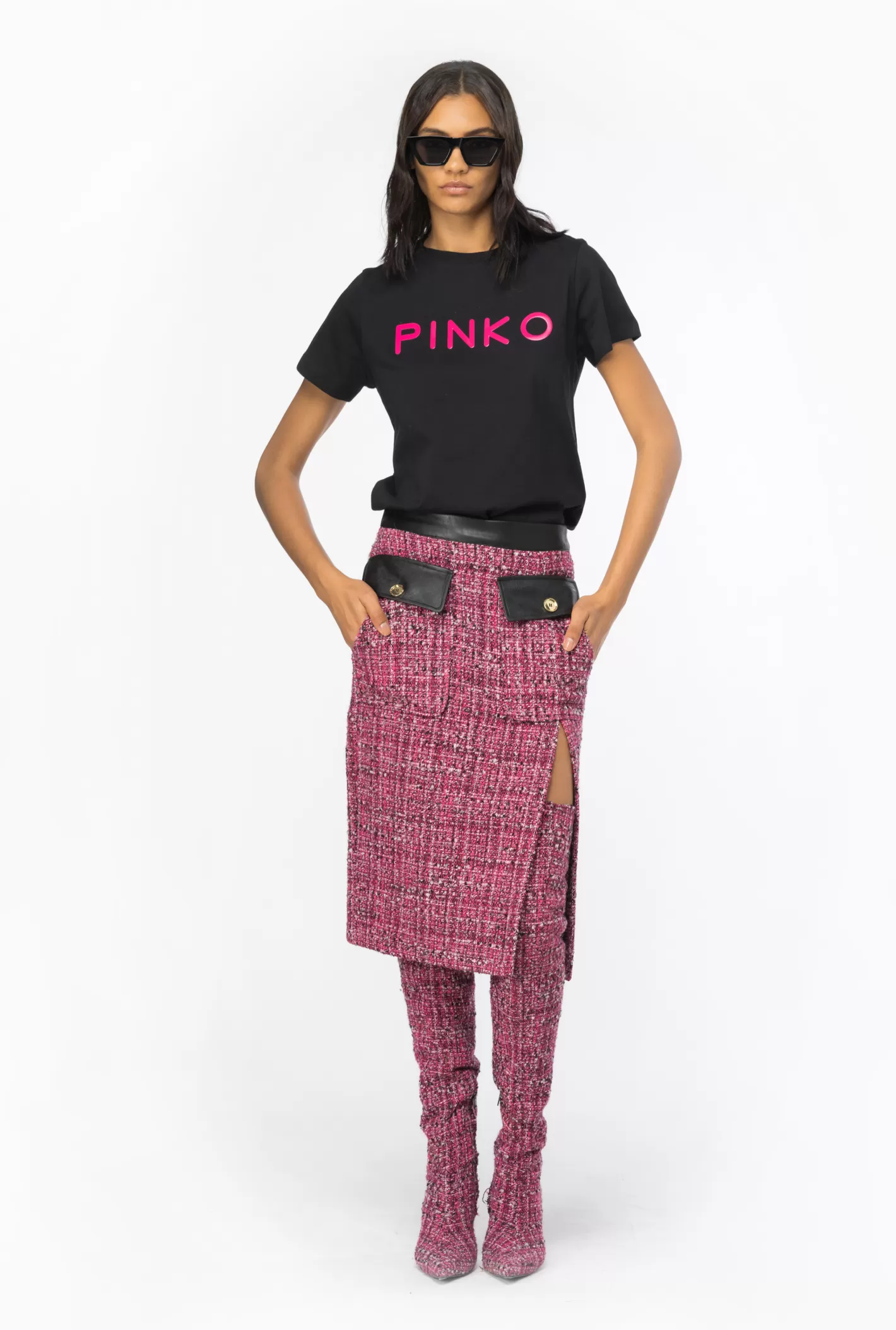 Pinko Gonna longuette in tweed MULT.FUXIA/NERO Best