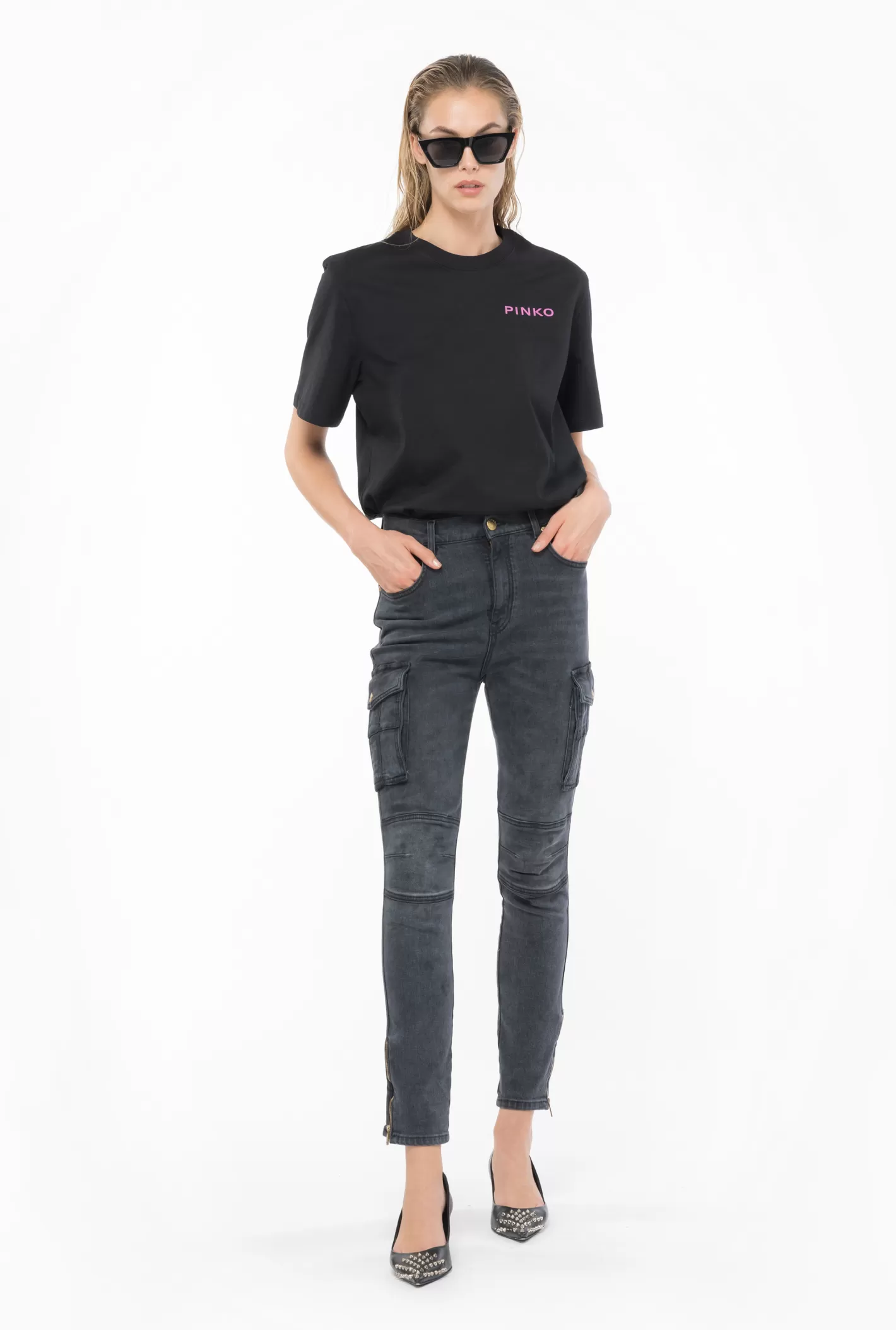 Pinko Jeans cargo skinny denim black LAVAGGIO LIGHT GREY Best