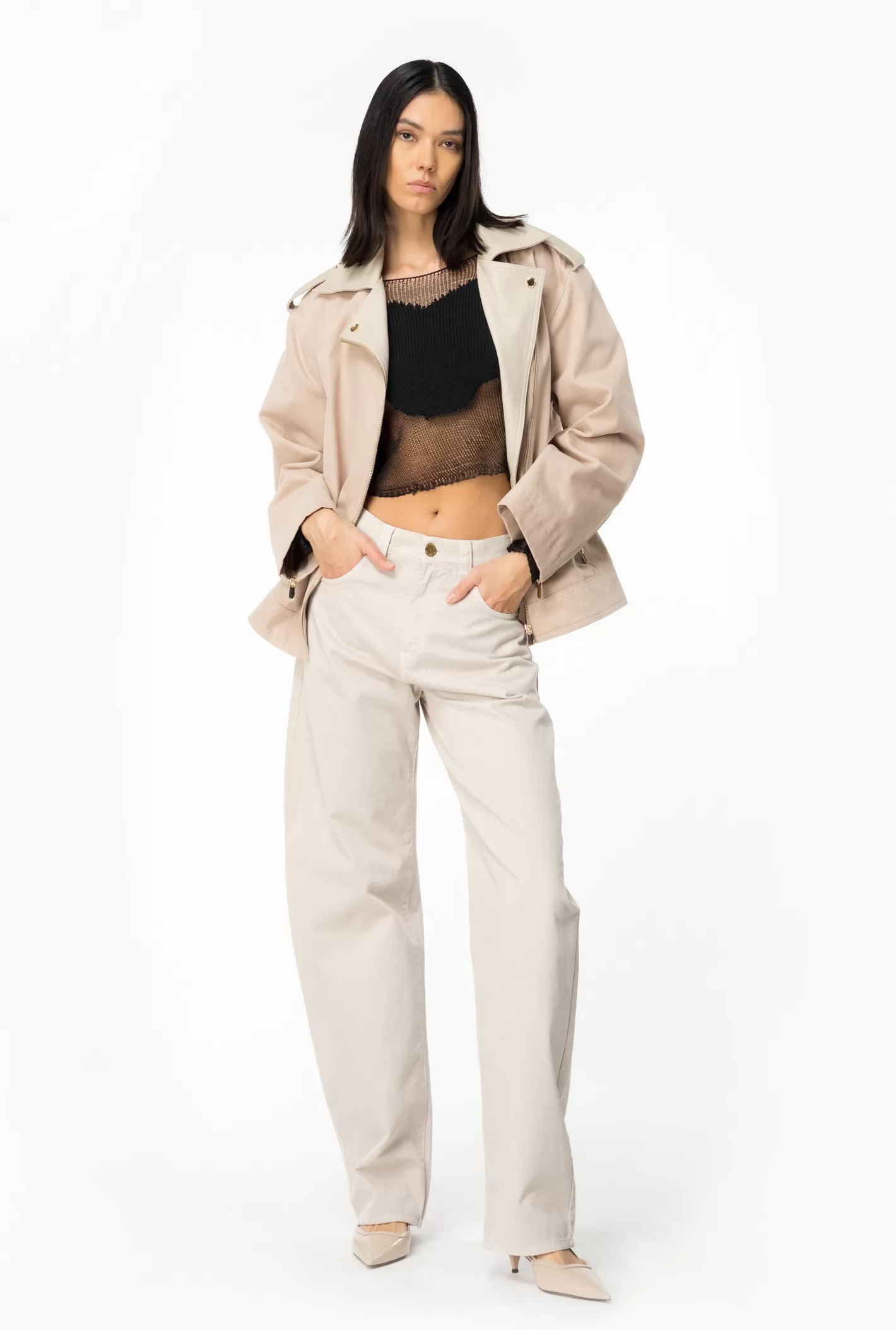 Pinko Jeans egg fit in gabardina BEIGE-PIETRA POMICE Discount