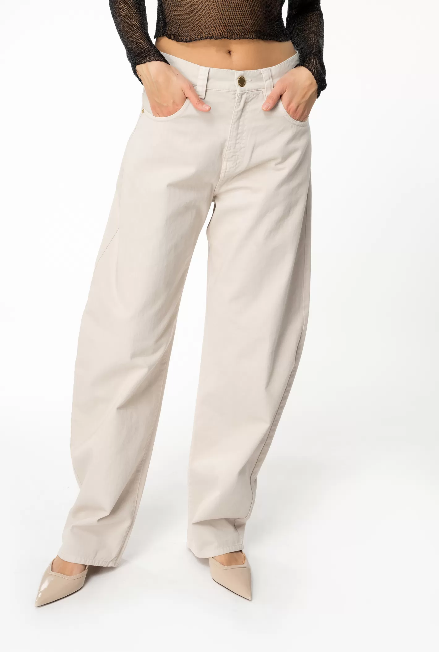 Pinko Jeans egg fit in gabardina BEIGE-PIETRA POMICE Discount