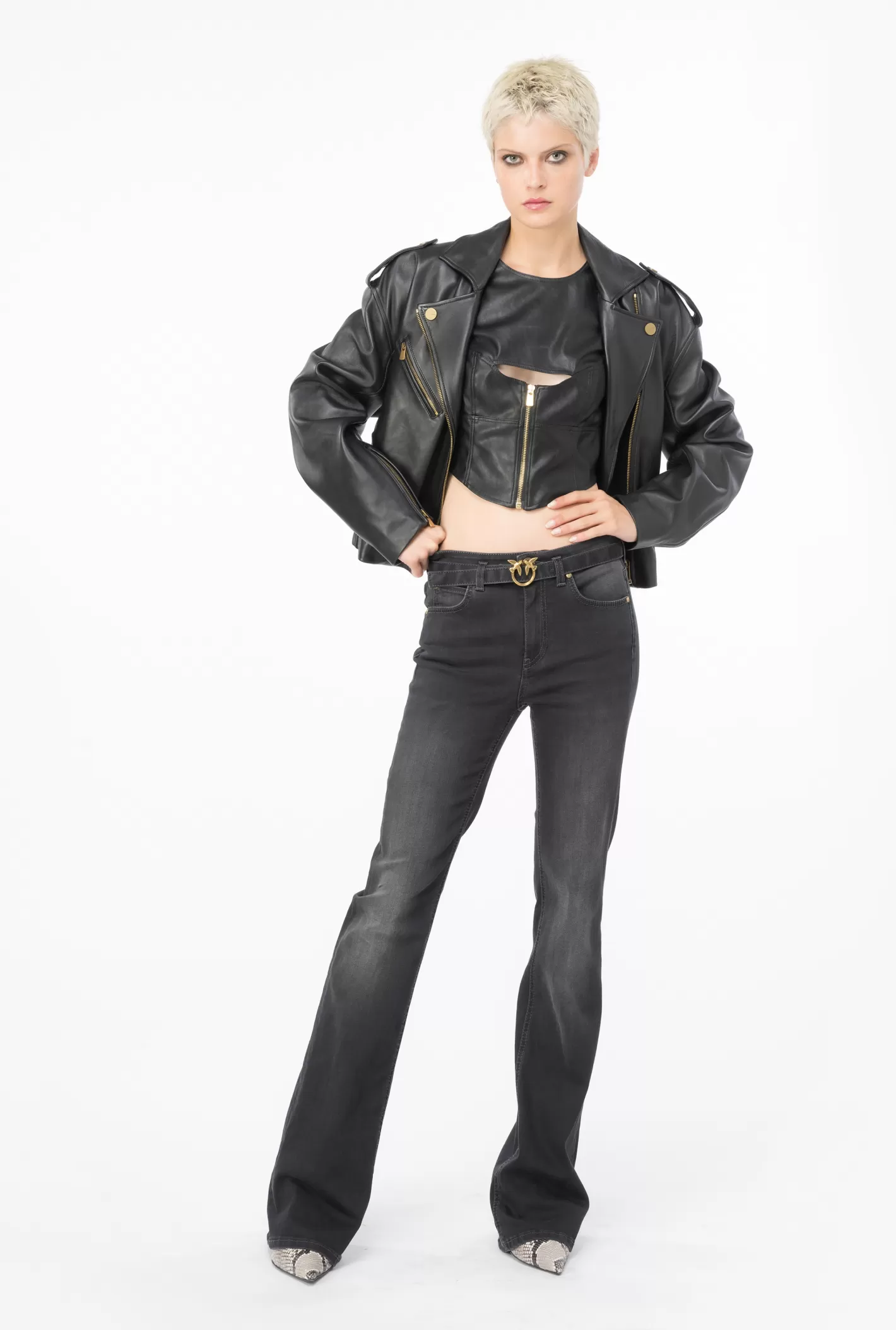 Pinko Jeans flare denim black con cintura NERO LIMOUSINE Outlet