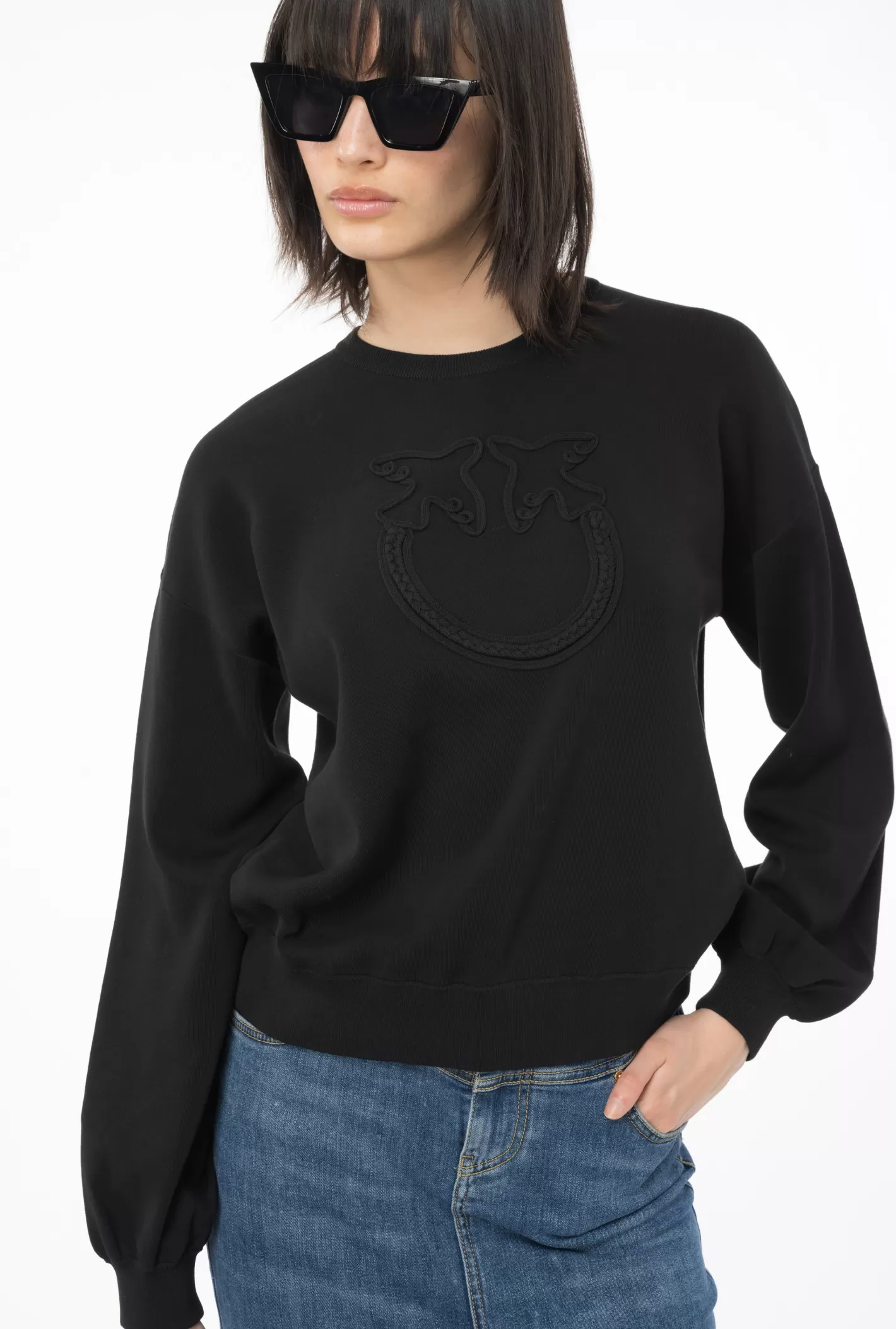 Pinko Maglia applicazione Love Birds NERO LIMOUSINE Flash Sale