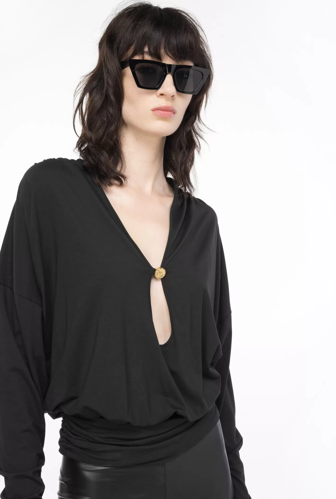 Pinko Maglia fluida con bottone in metallo NERO LIMOUSINE Cheap