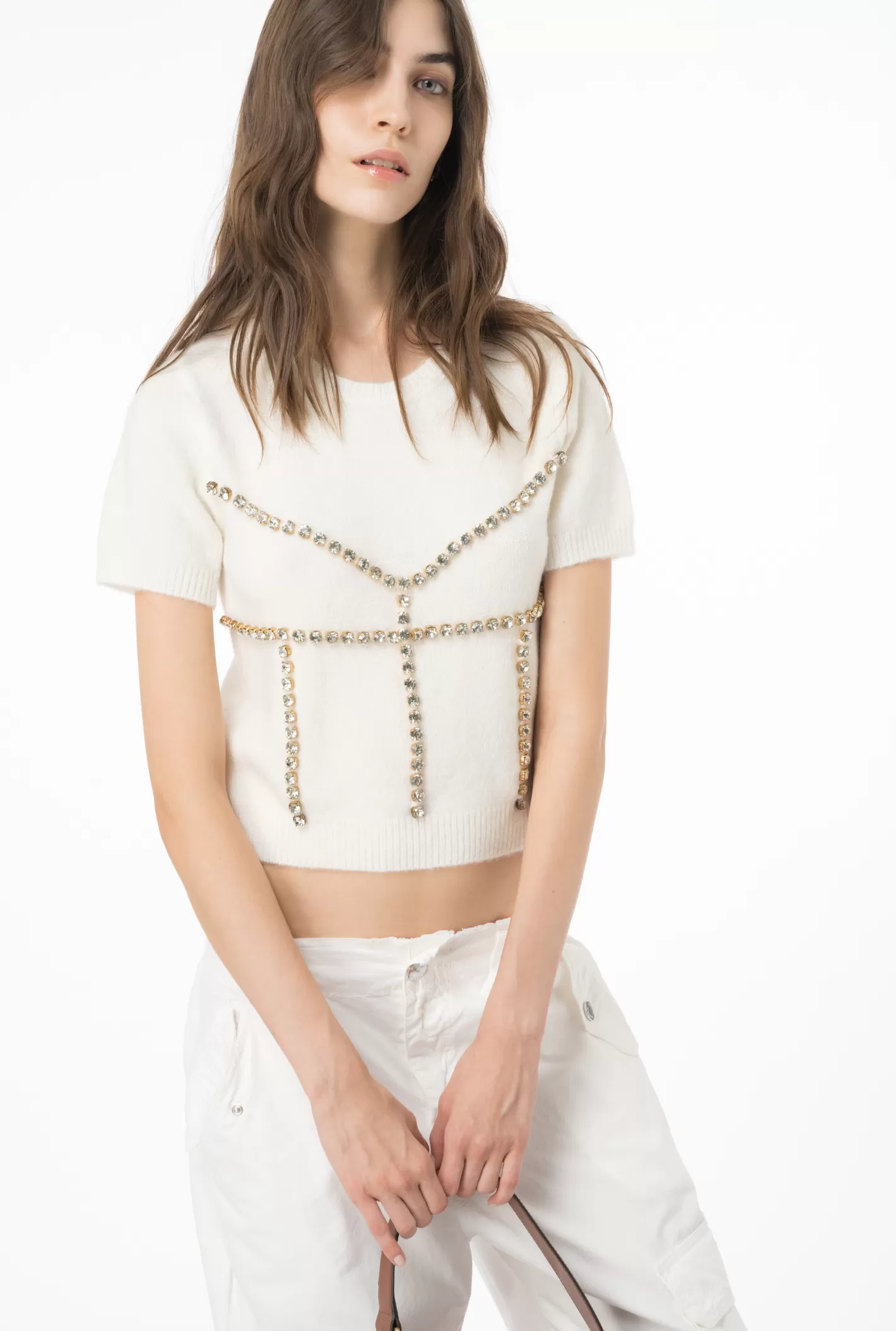 Pinko Maglia in lana con strass BIANCO LATTE Outlet