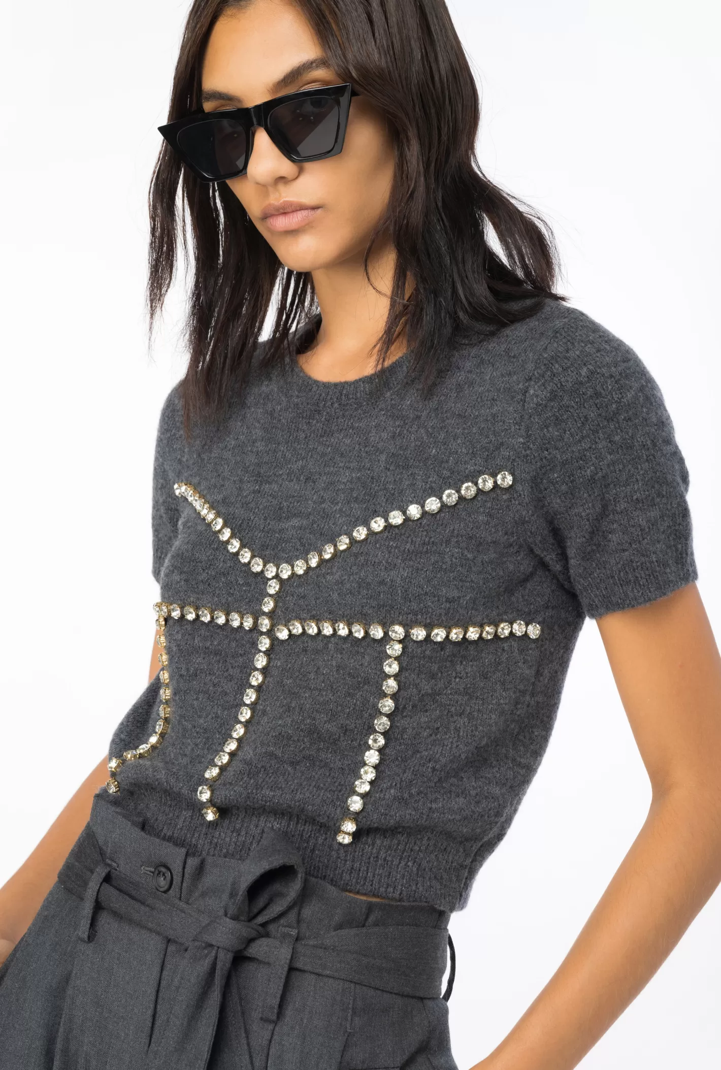 Pinko Maglia in lana con strass DARK GREY Clearance