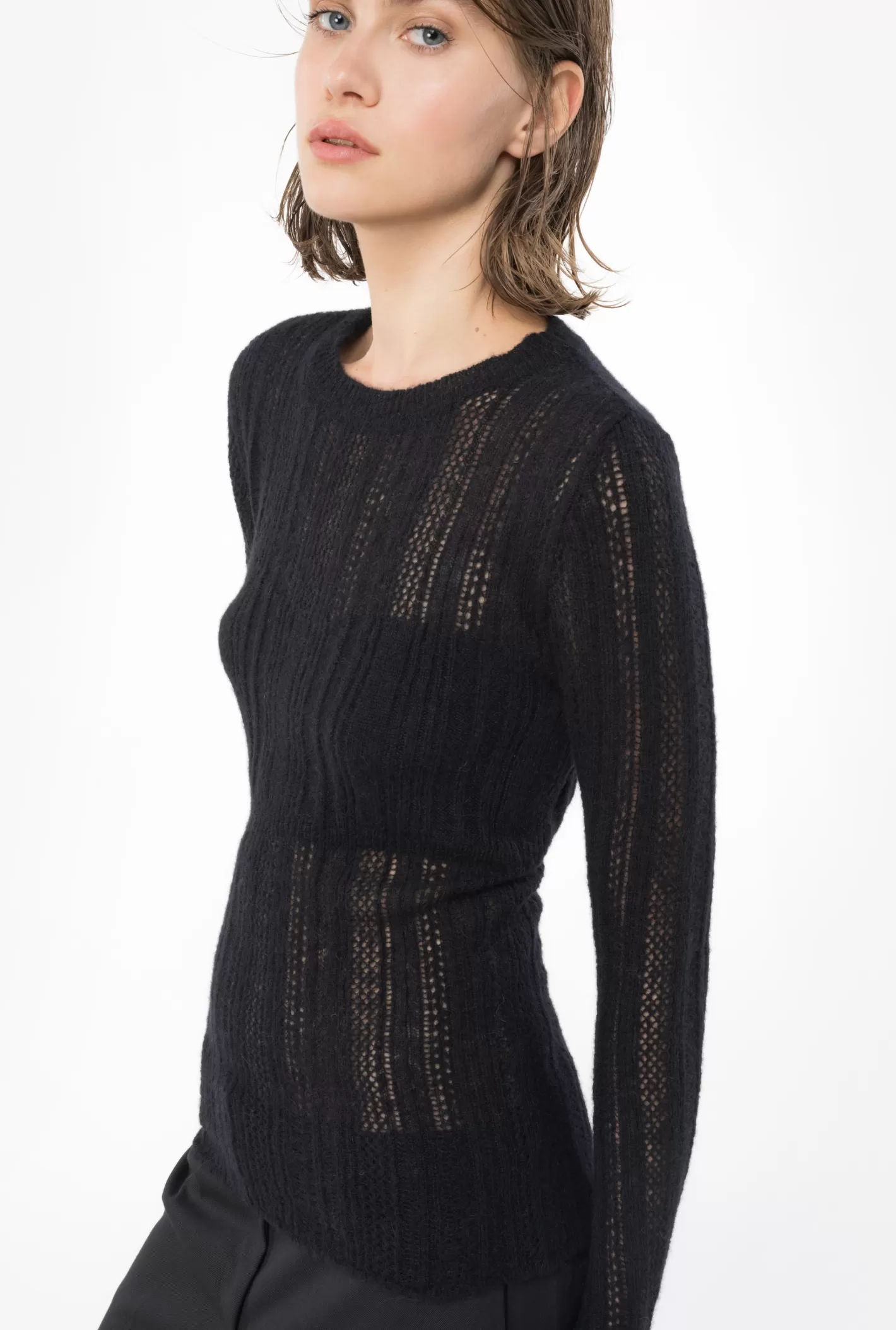 Pinko Maglia misto alpaca punto pizzo NERO LIMOUSINE Shop